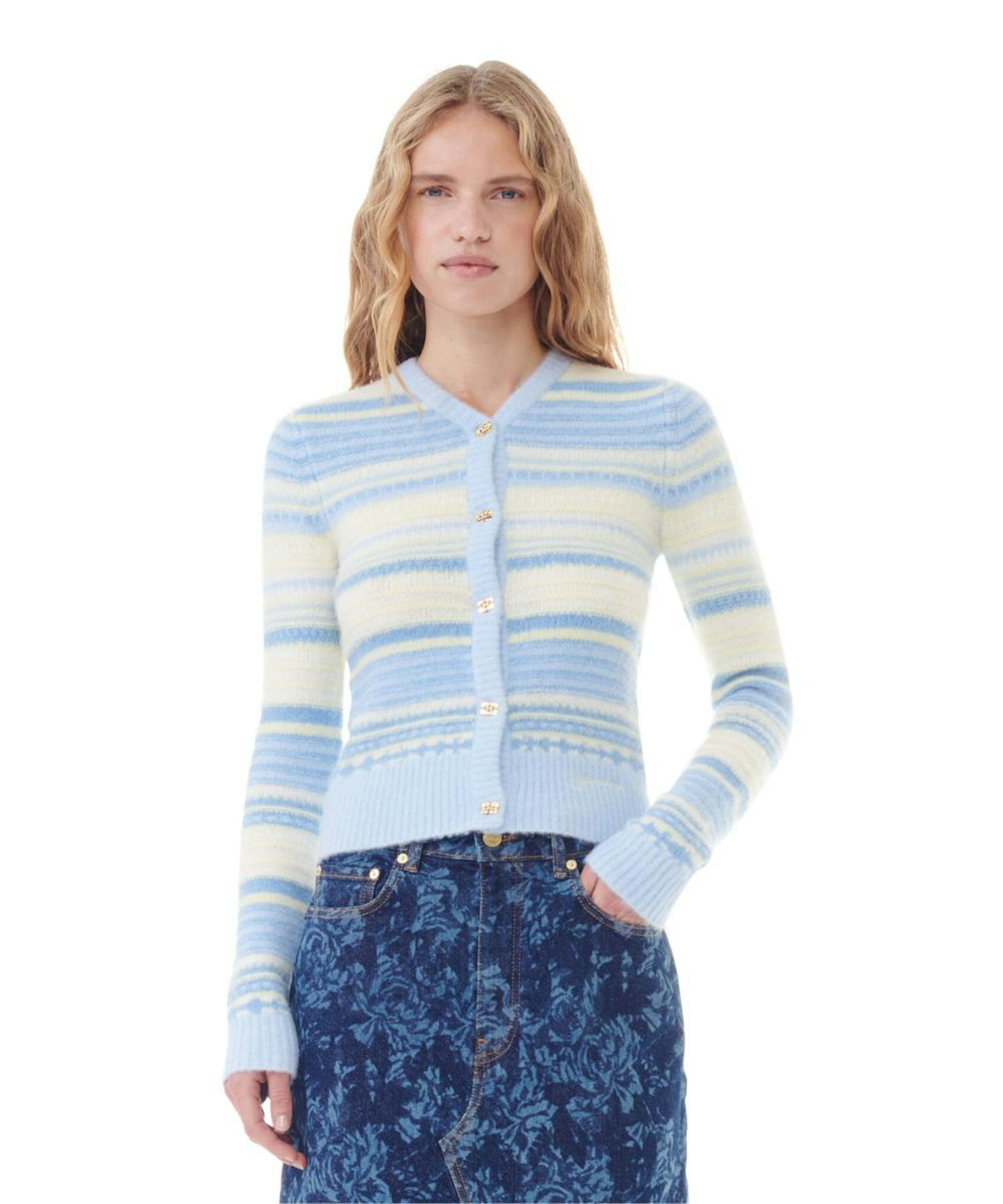 Ganni Blue Stripe Cardigan