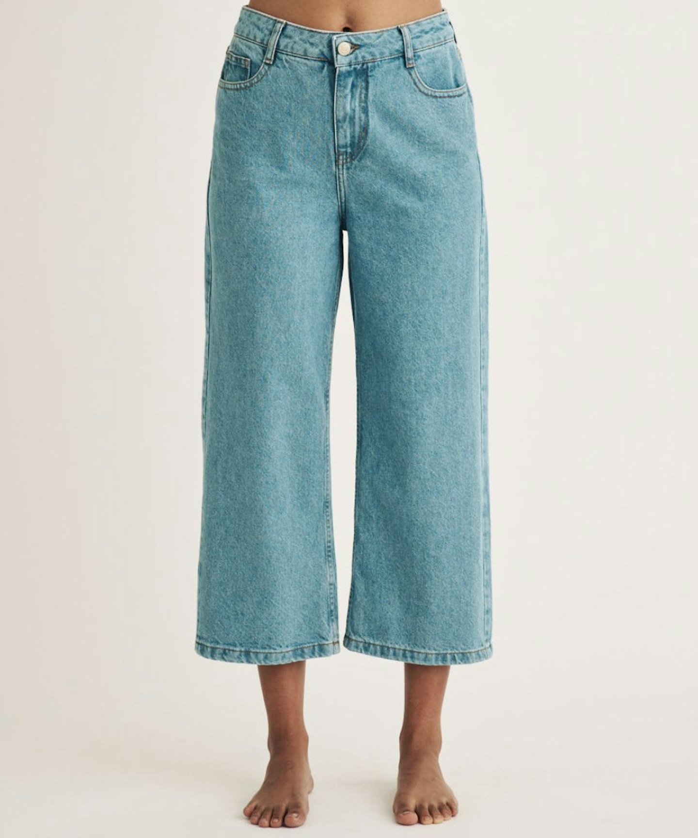 nobody's child mid wash denim cropped wide leg jeans