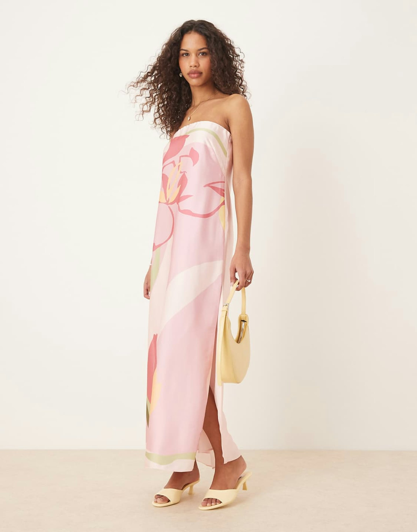 Abercrombie & Fitch Satin Strapless Maxi Dress Pink Floral