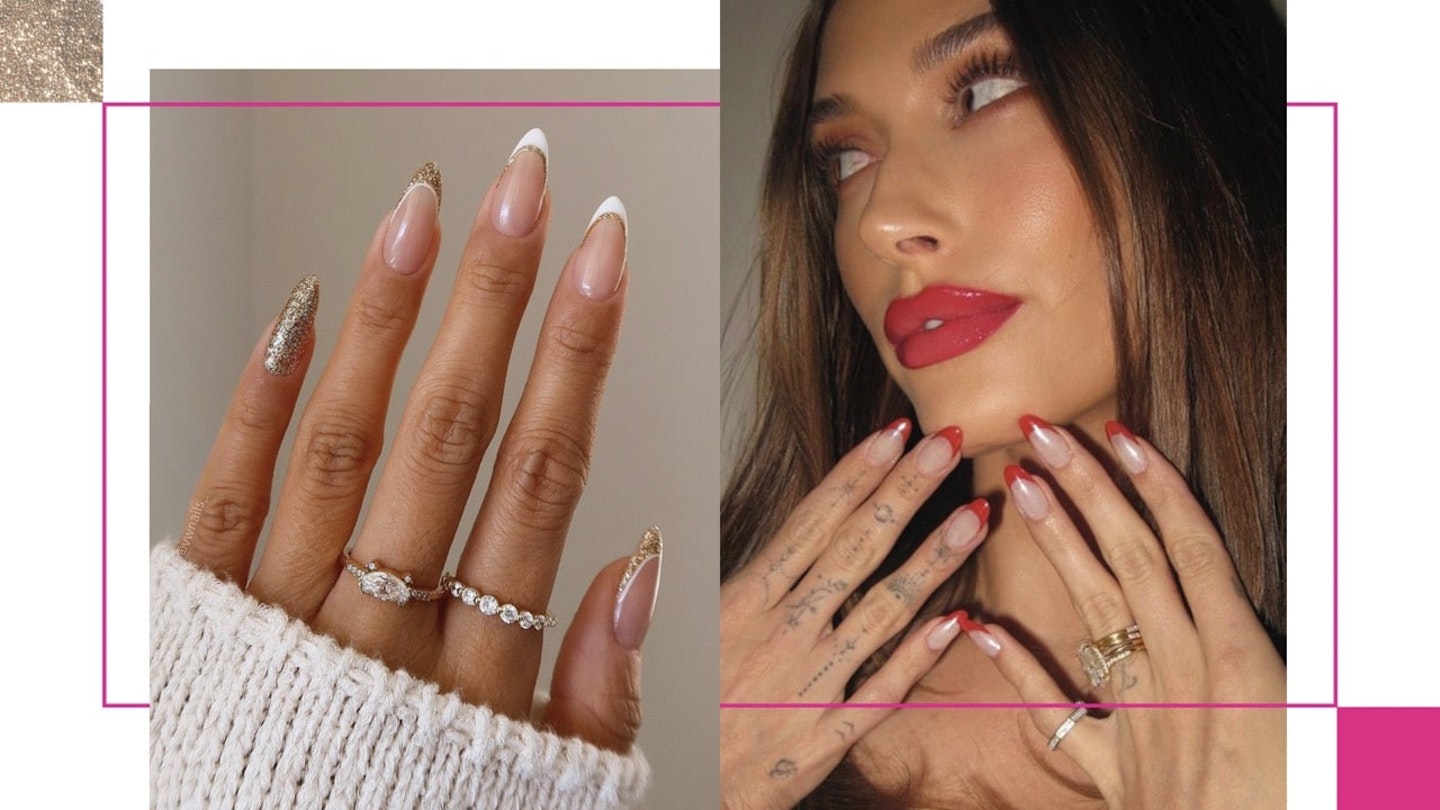 40 Trendy Flower Nail Designs That You Should Try : White Flower & Side  French Almond Nails