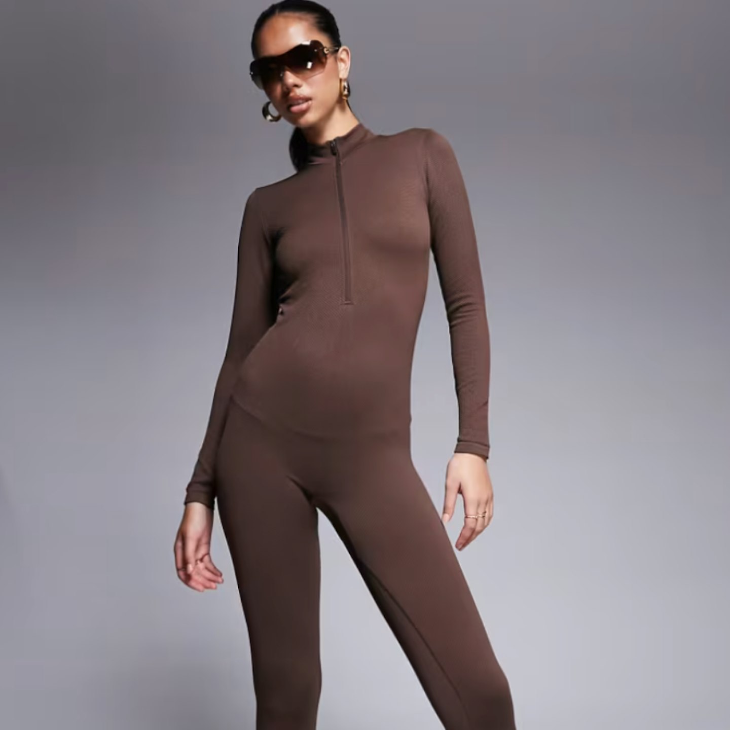 brown all in one thermal jumpsuit