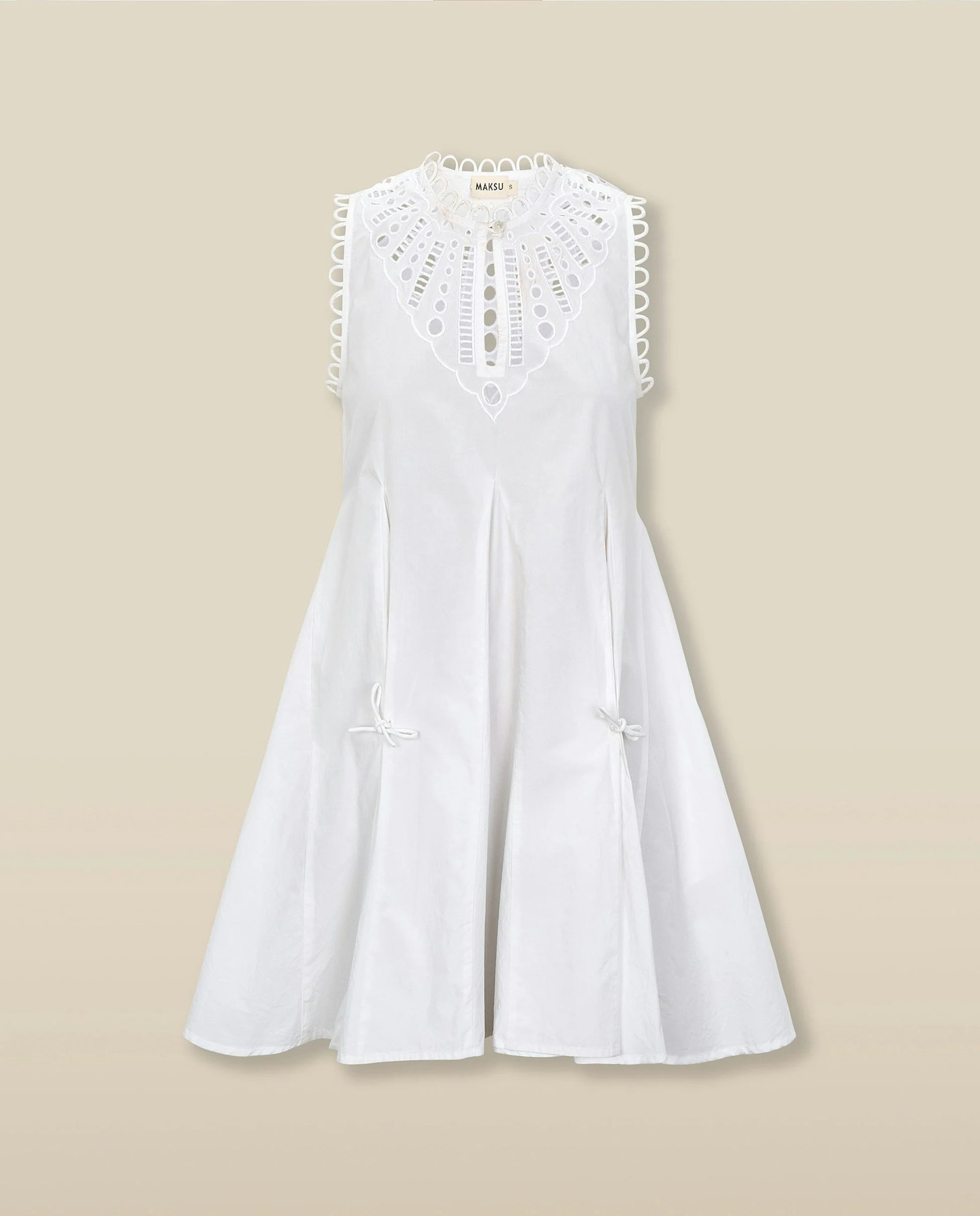 Maksu, ORNELLA White Broderie Cut-Out Cotton Short Dress
