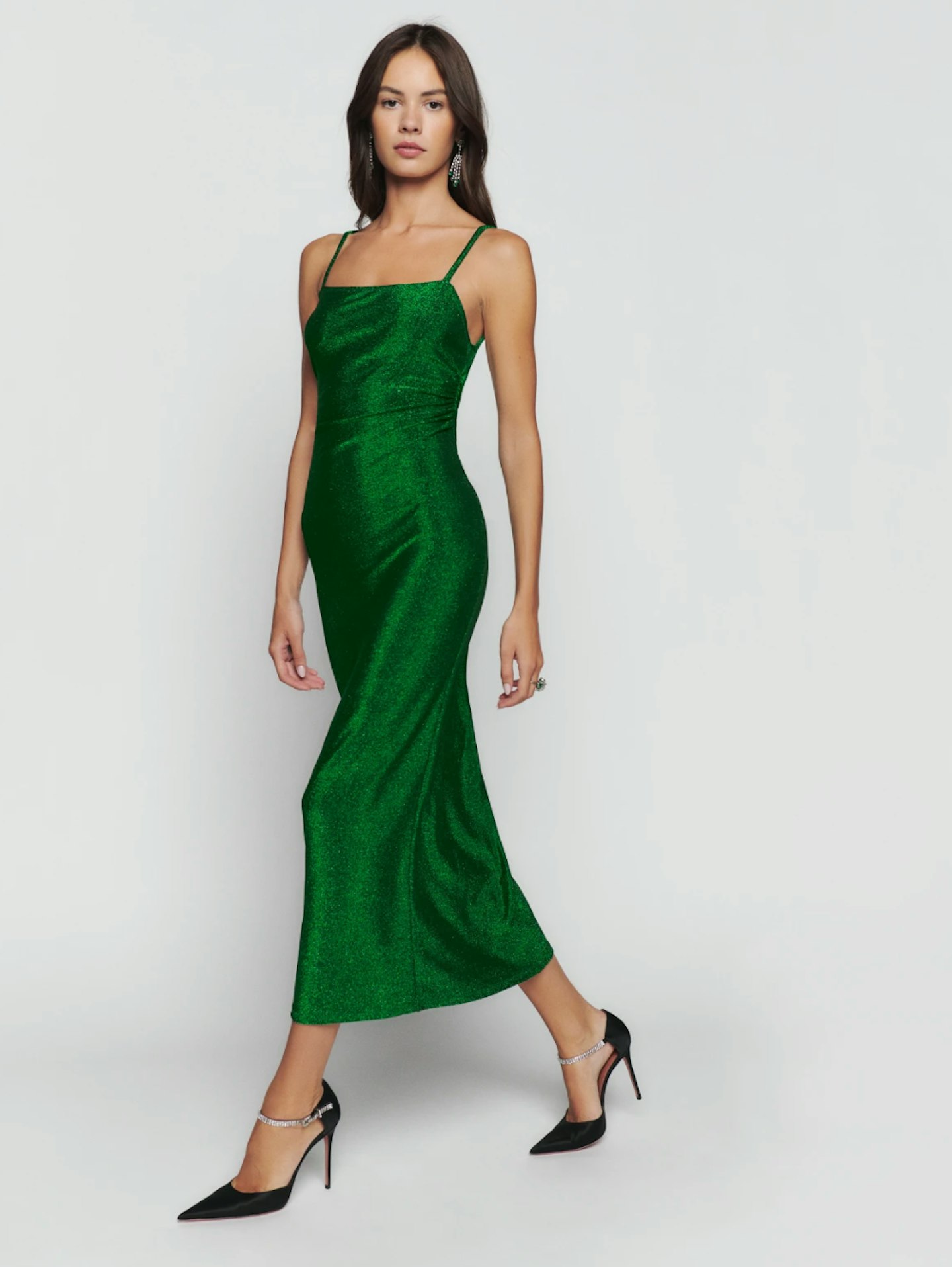 Reformation, Breslin Metallic Stretch Midi Dress