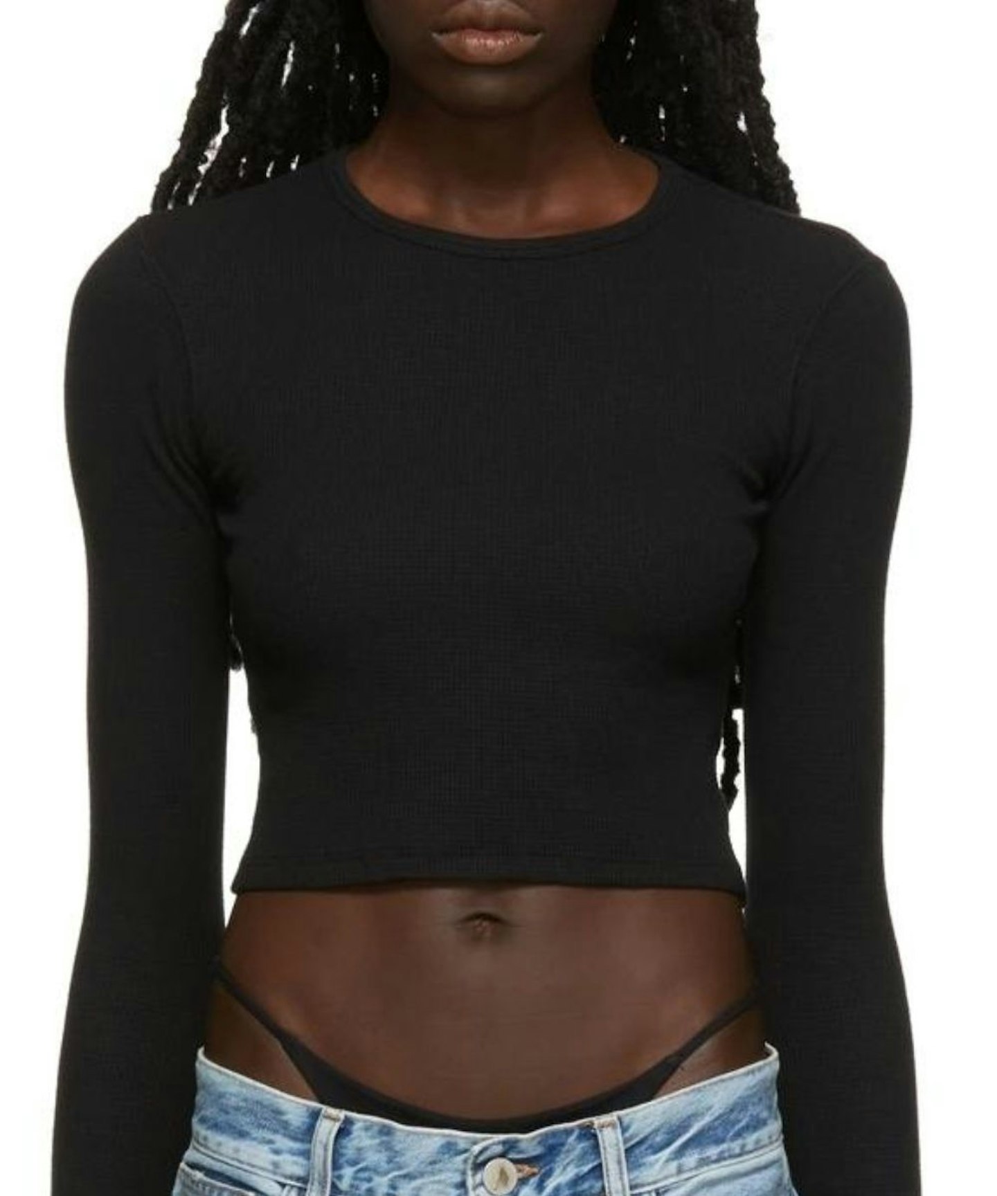 Eterne SSENSE Exclusive Black Crop Thermal Waffle Long Sleeve T-Shirt