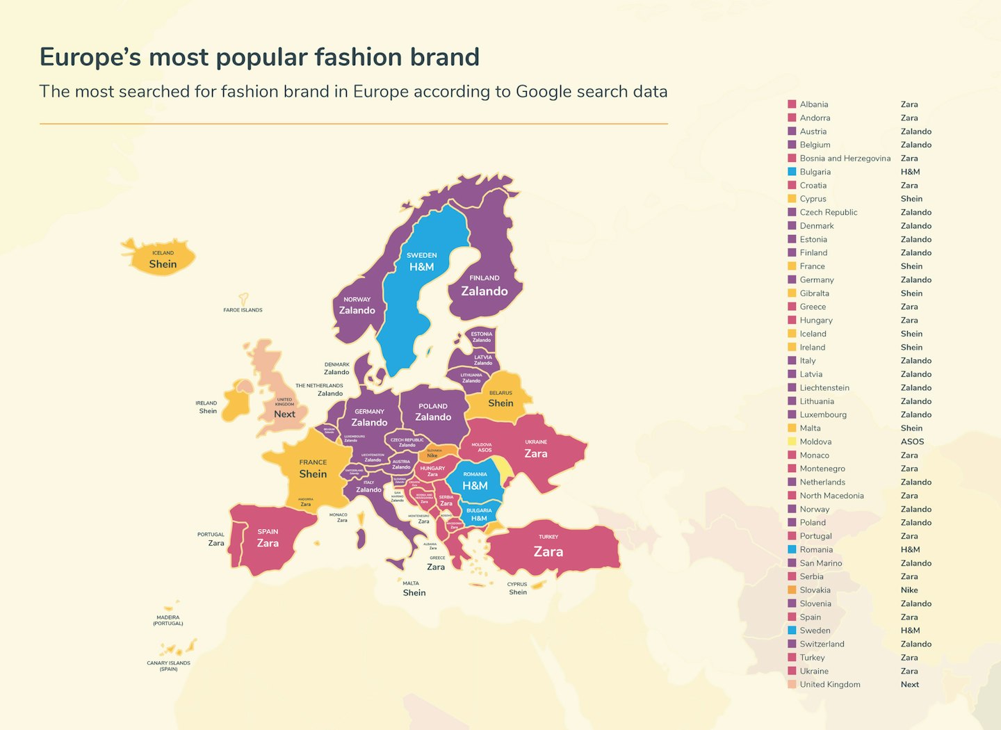 Europe fashion map of world's most popular brands