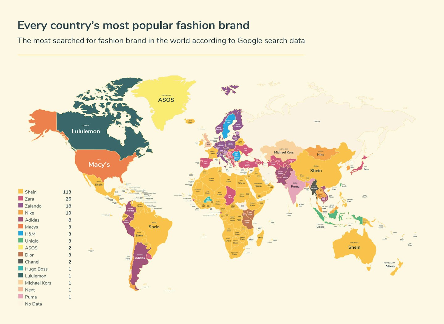 Global fashion map of the world's most popular brands