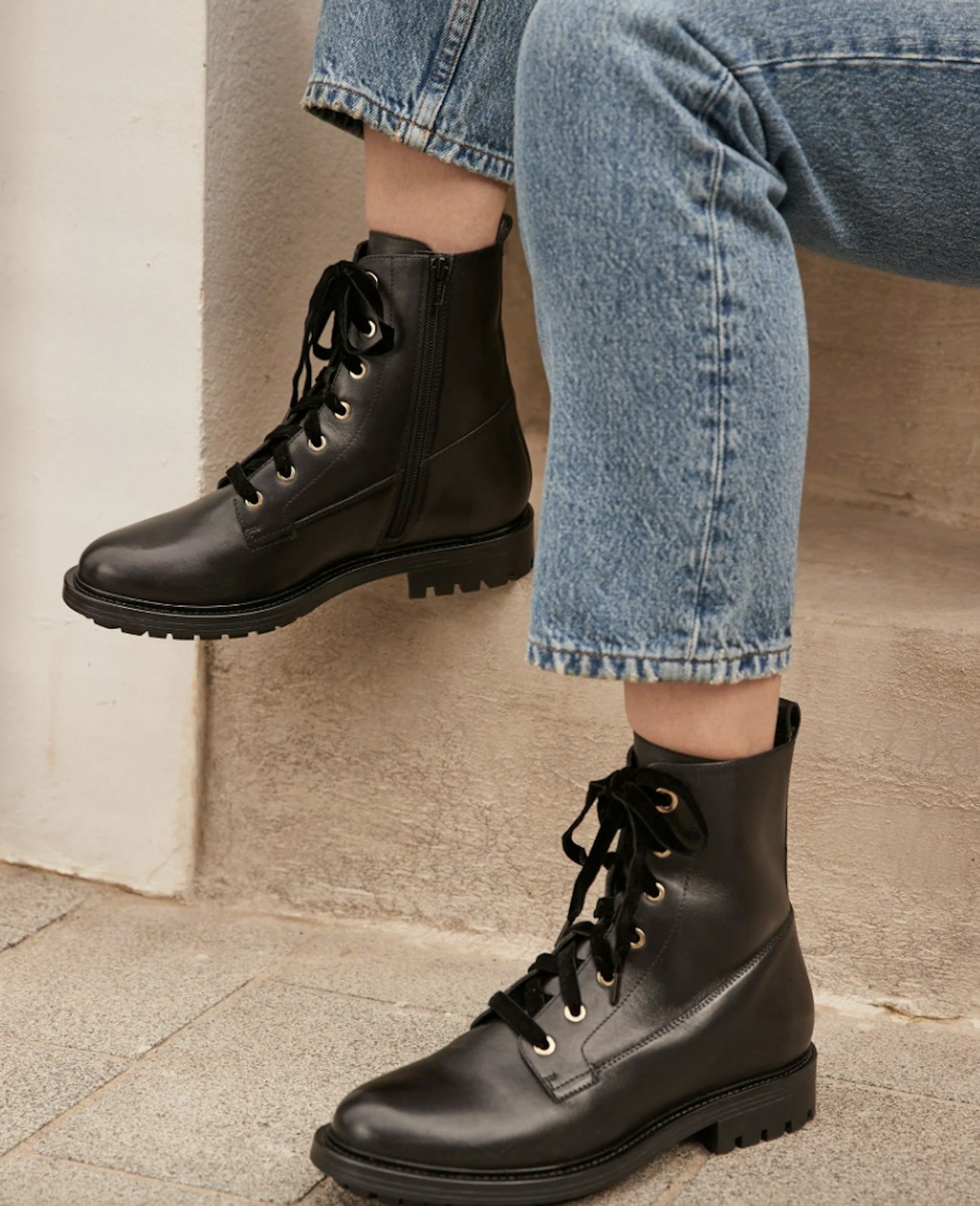 Regular & Wide Leather Chunky Lace-Up Boots