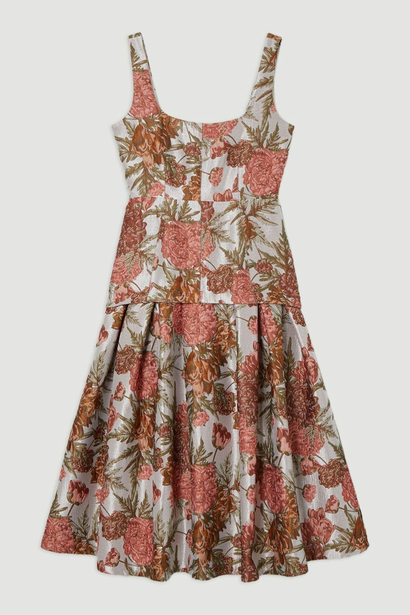Karen Milen, Plus Size Floral Jacquard Strappy Full Skirted Tailored Maxi Dress