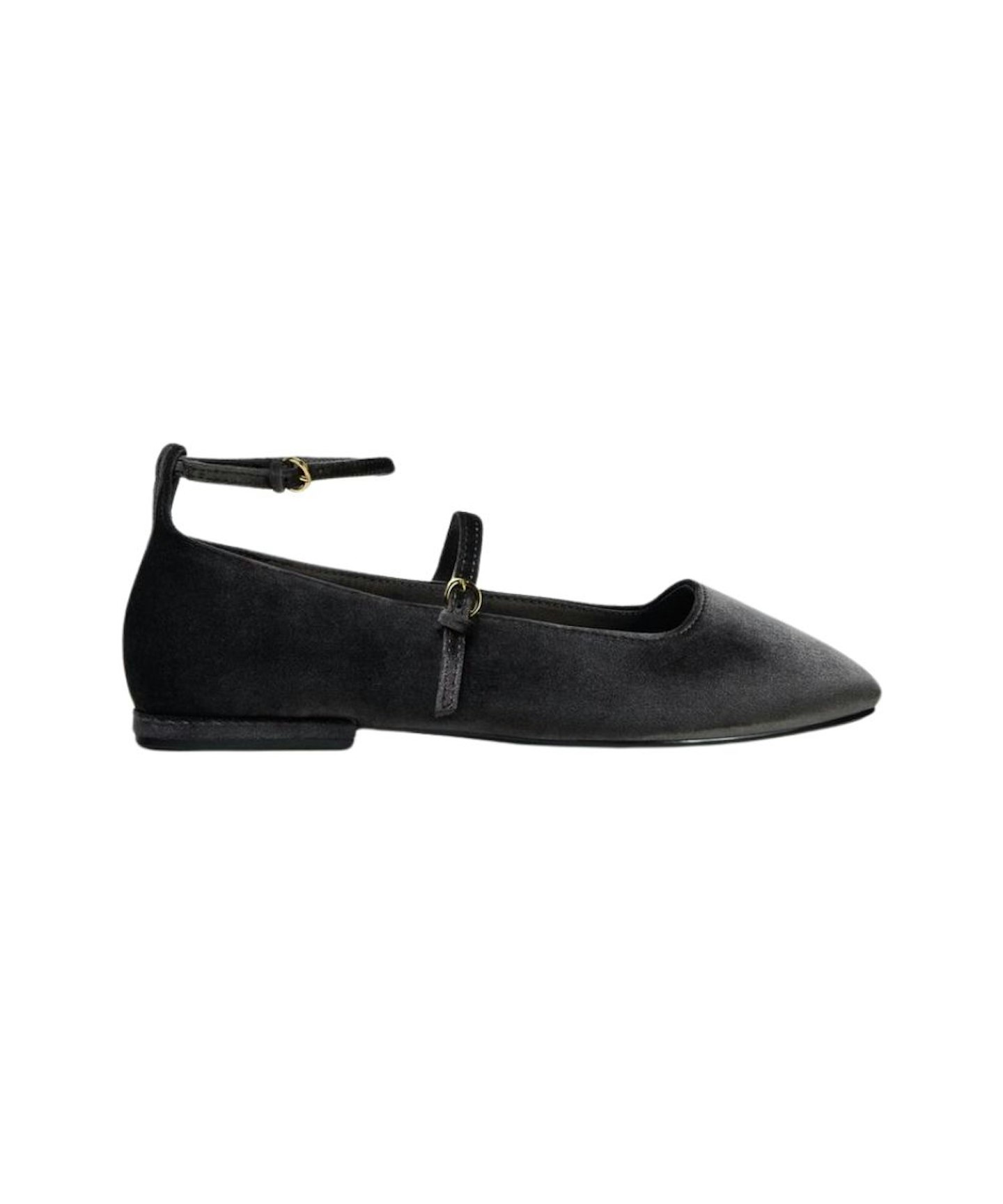 Zara, Velvet Ballerinas With Straps