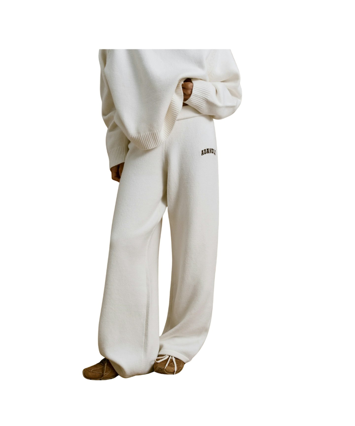 Adanola, Varsity Knit Straight Leg Sweatpants - Cream/Coffee Bean