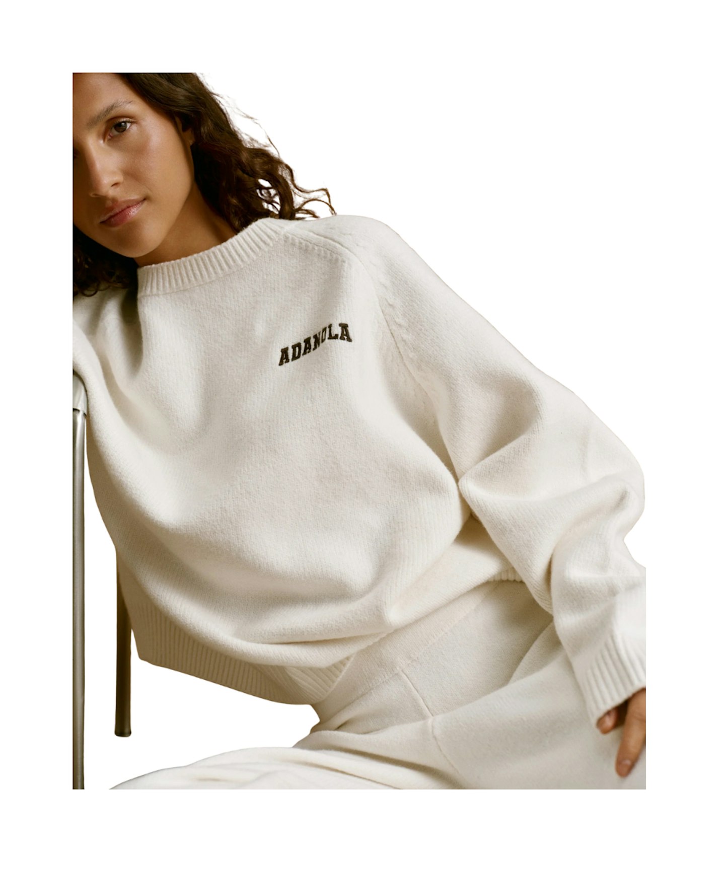 Adanola, Chest Varsity Oversized Knit Sweatshirt - Cream/Coffee Bean