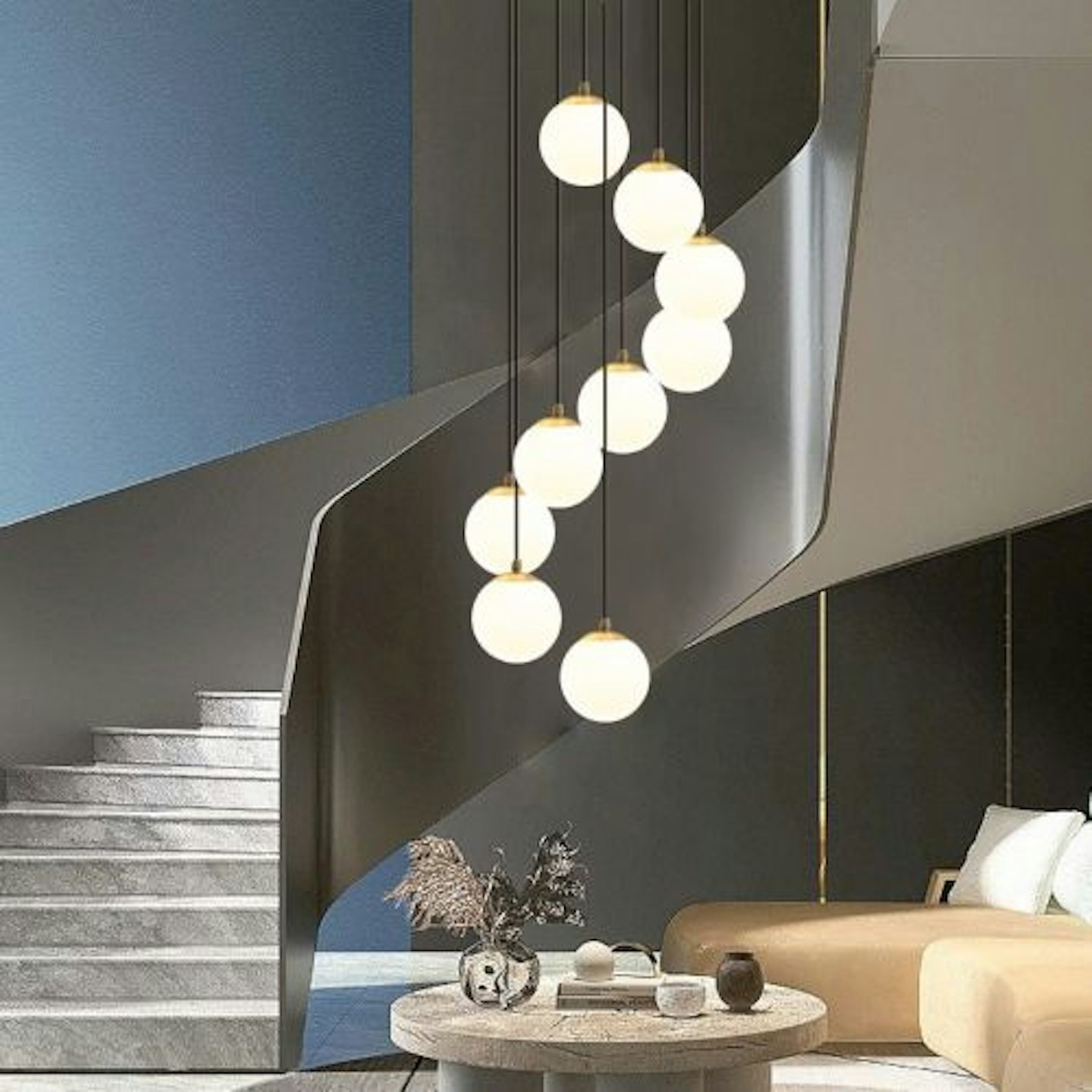 LamppoDesign Staircase Chandelier,Big Size Glass Pendant Light,Bubble Chandelier,Gold Metal Nordic Stairwell Chandelier,Spiral chandelier