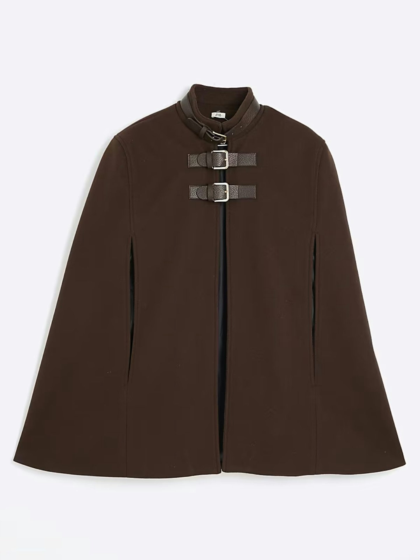 River Island, Brown High Neck Military Cape