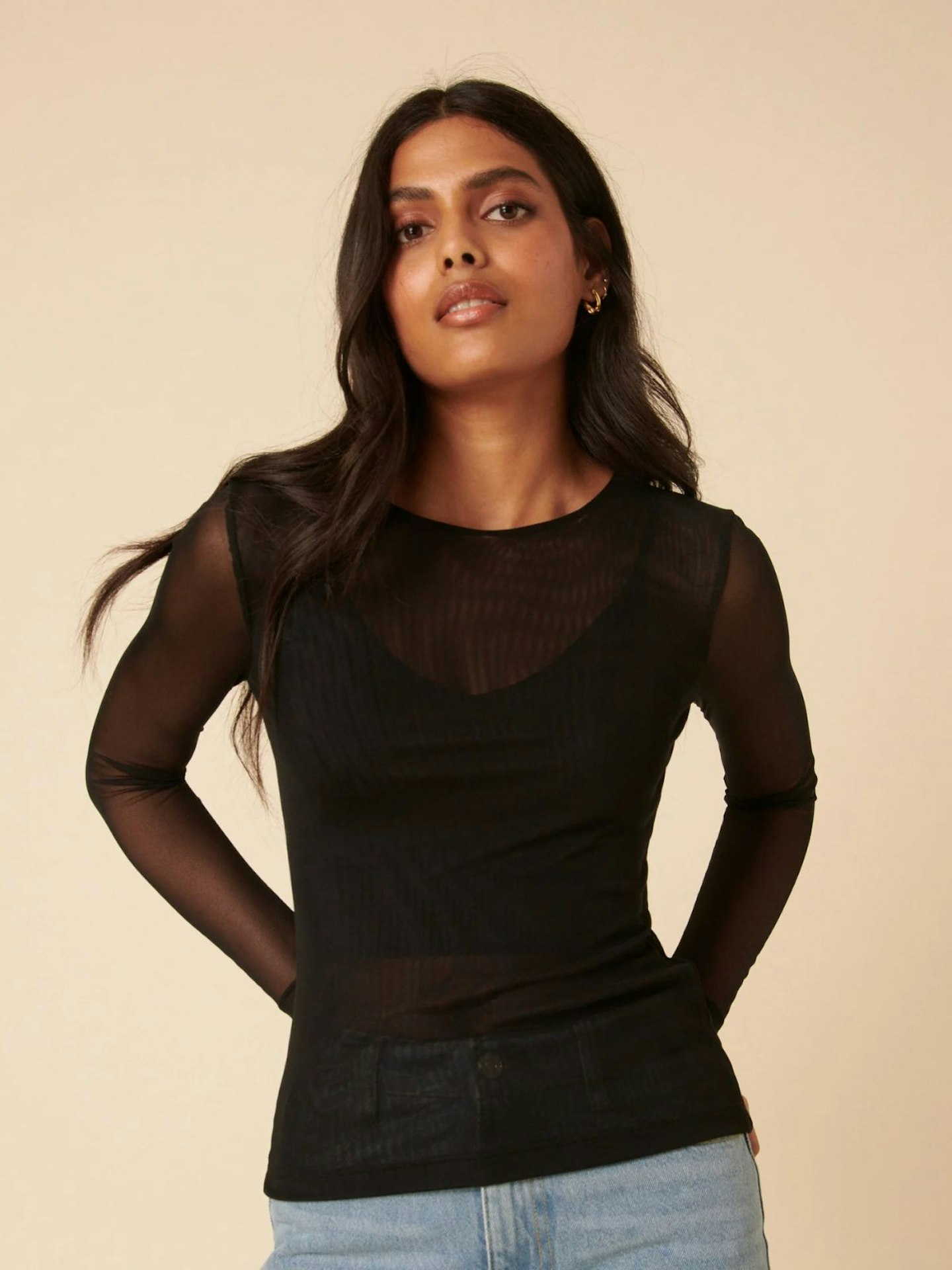 Nobody's Child, Black Long Sleeve Mesh Top