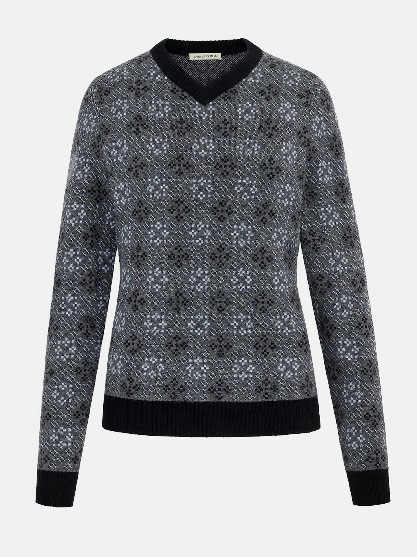 Emilia Wickstead, Penn Knitted Top In Grey & Blue Jacquard