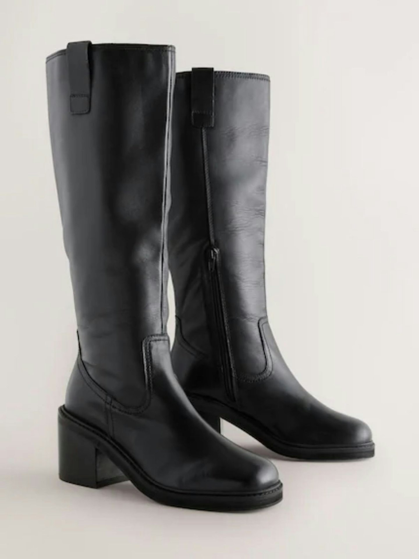 Next, Black Leather Forever Comfort Square Toe Chunky Knee High Boots