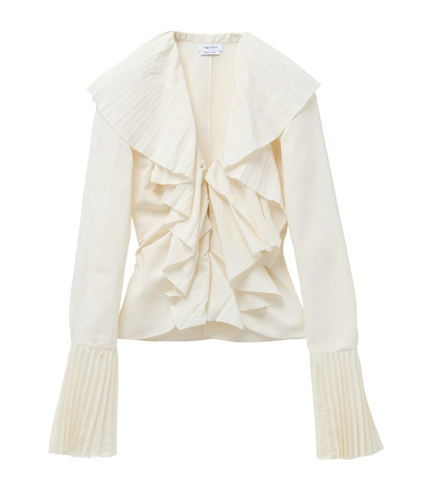 Alexander McQueen, White Plissé Ruffle-Neck Blouse