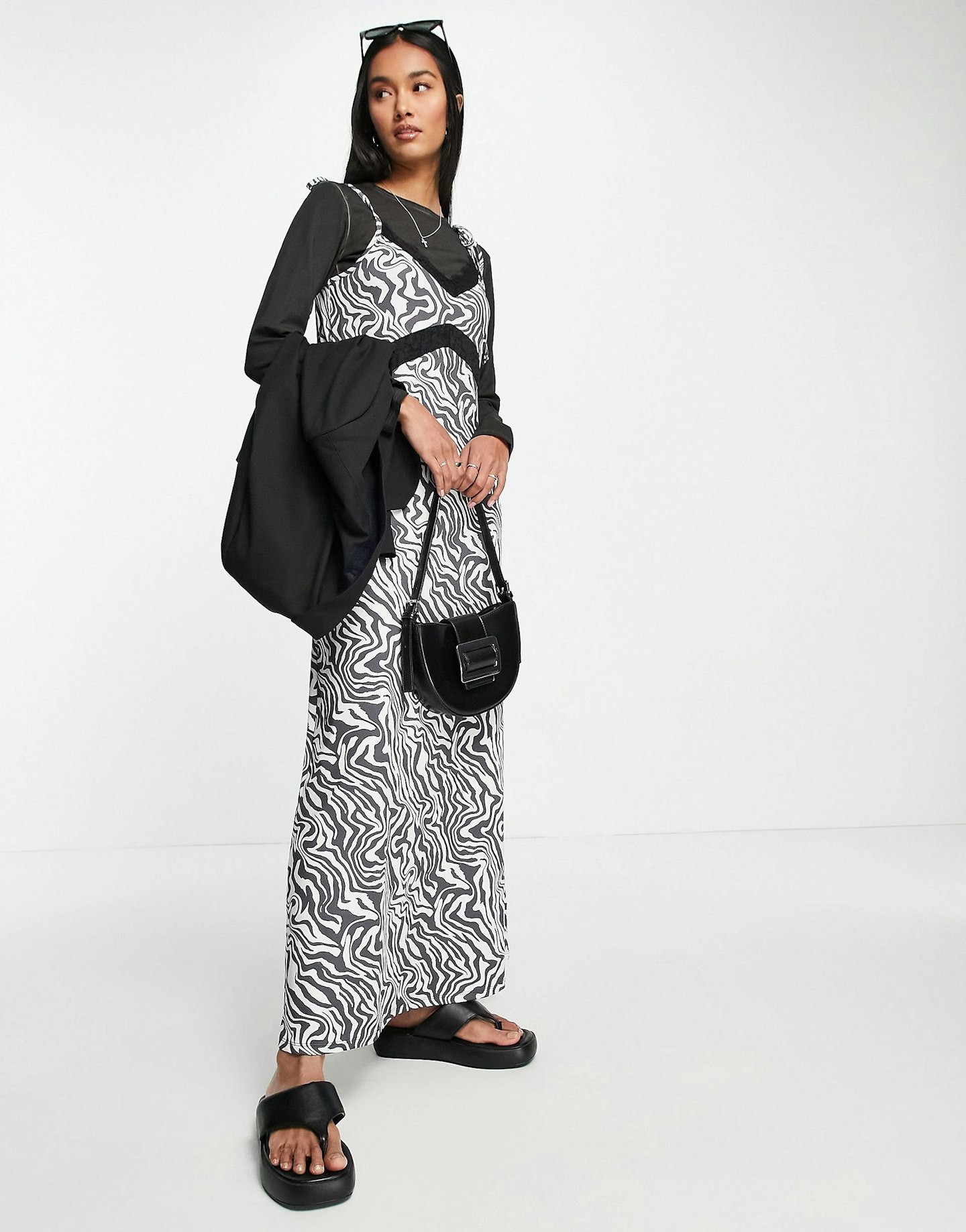 ASOS Design, 2 In 1 Maxi Dress With Lace Trim In Zebra Print