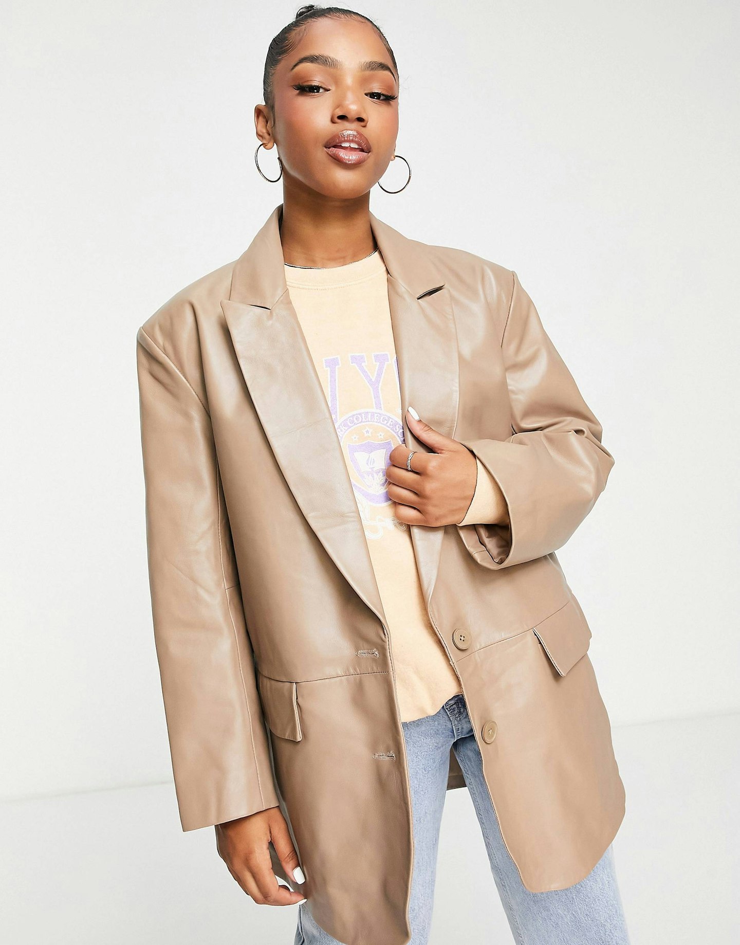 ASOS Design, Leather Grandad Blazer Jacket