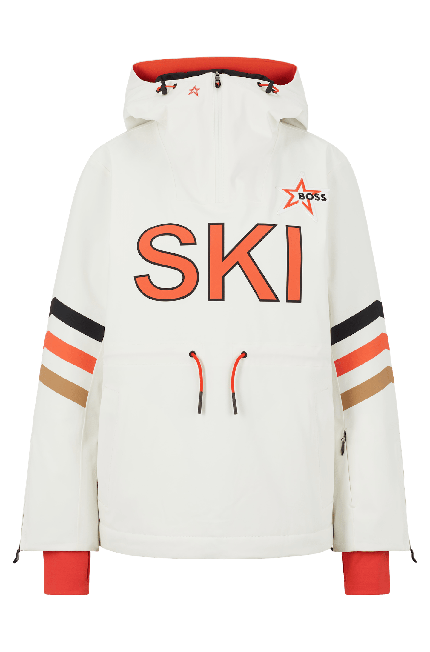 White Oversized-Fit Hooded Ski Jacket