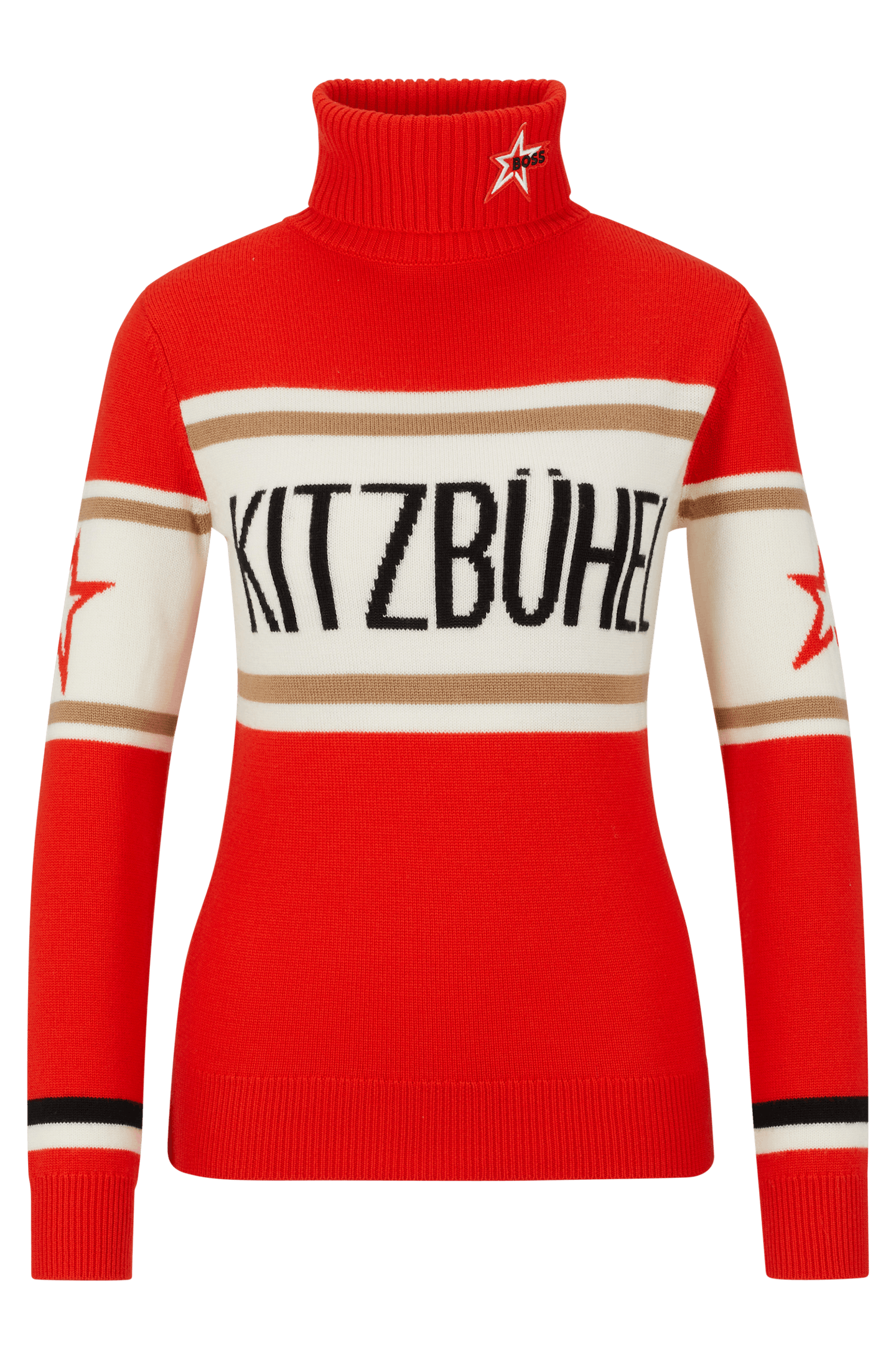 Red Roll-Neck Sweater In Merino Wool