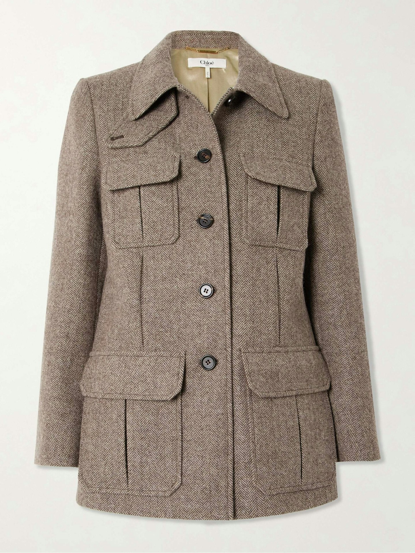 Chloé, Leather-Trimmed Herringbone Wool Jacket