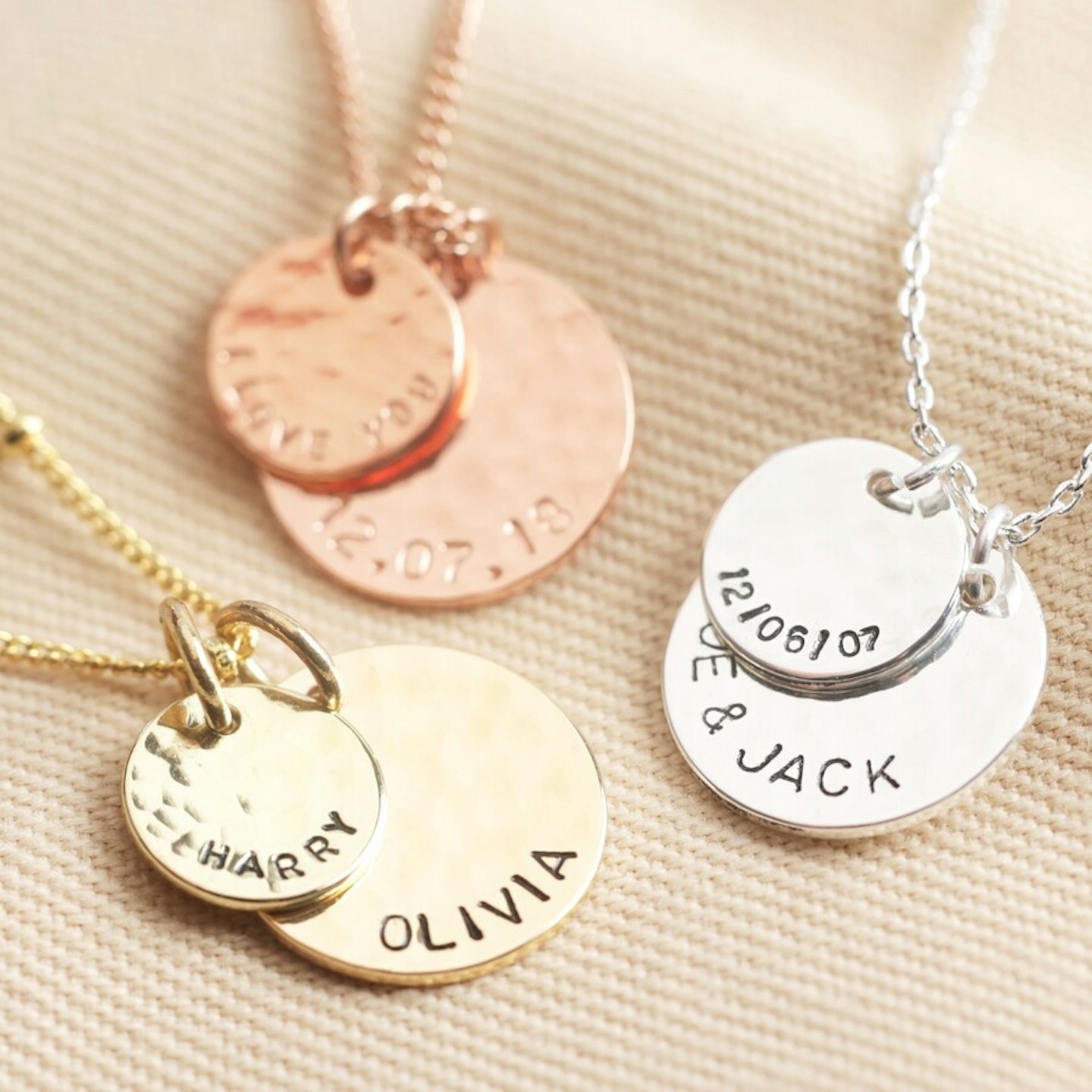 Lisa Angel, Personalised Hammered Double Disc Charm Necklace