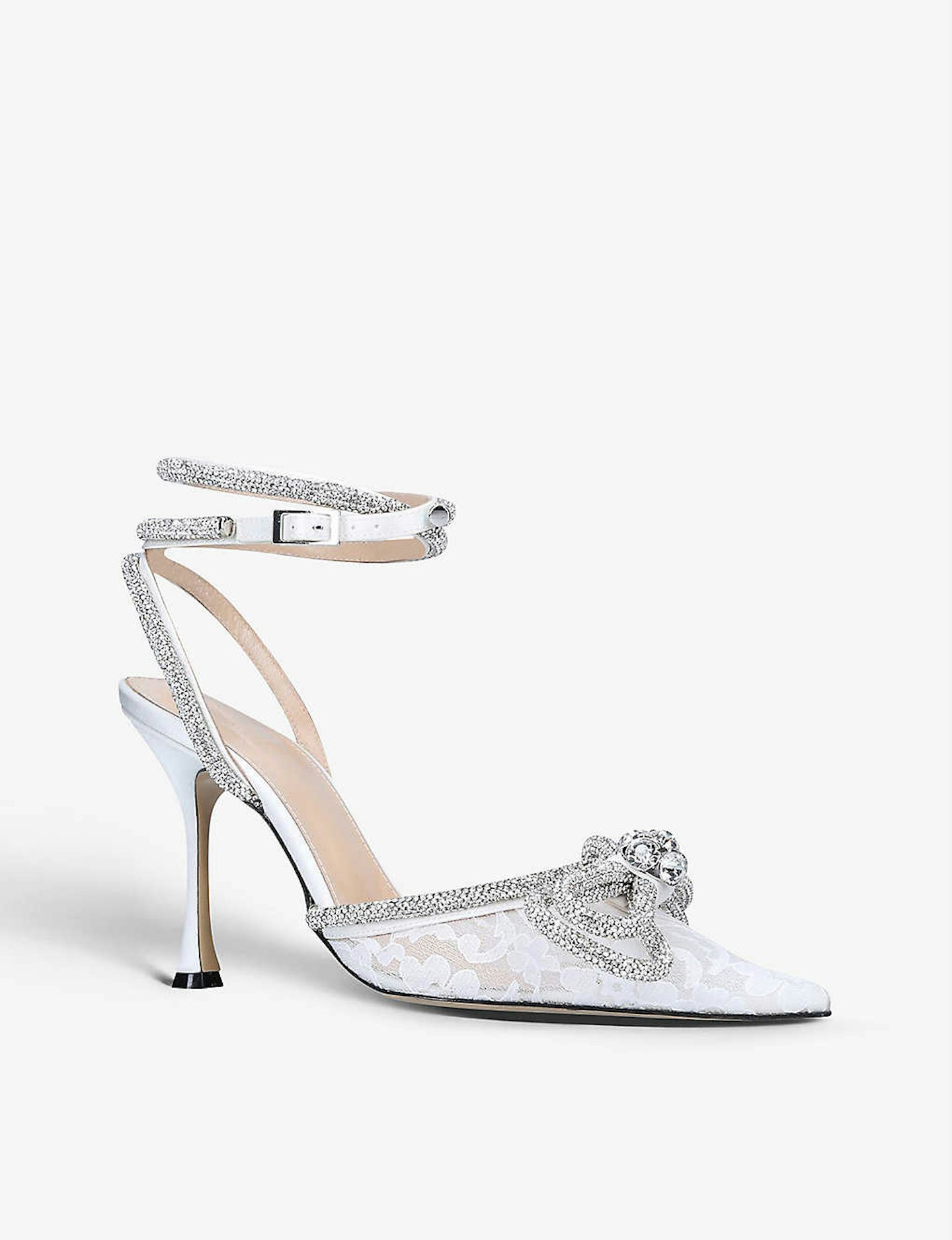 Mach & Mach, Double Bow Crystal-Embellished Satin Heel Mules