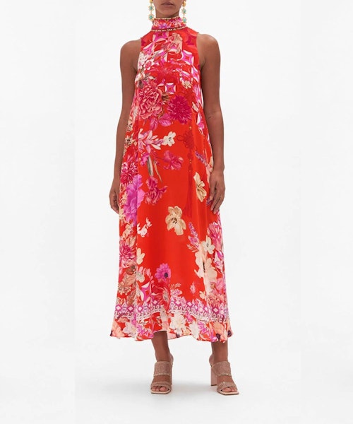 High neck dress with tie in the back