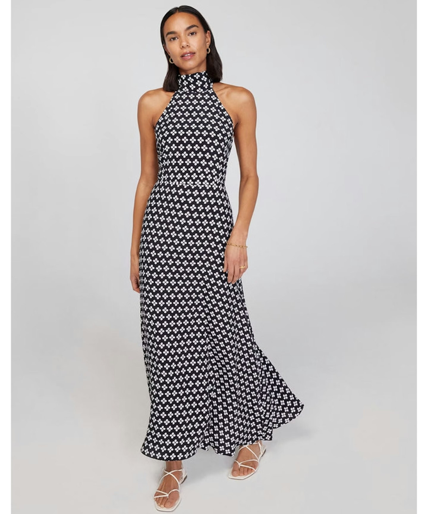 Kitri, Dakota Black Polka Floral Halterneck Maxi Dress