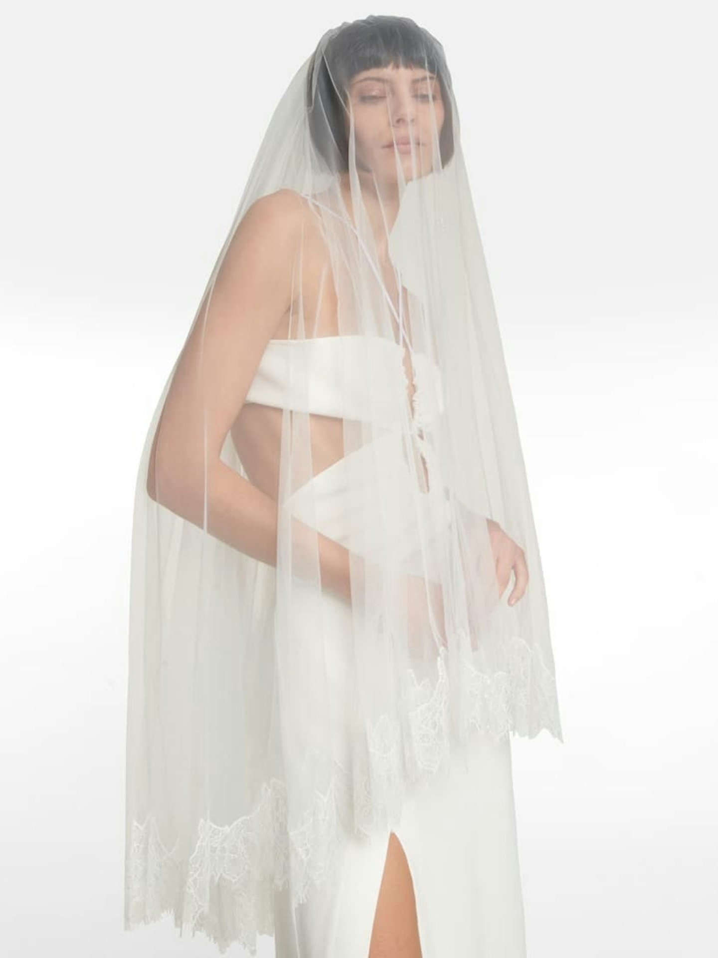 Nensi Dojaka, Bridal Lace-Trimmed Tulle Veil