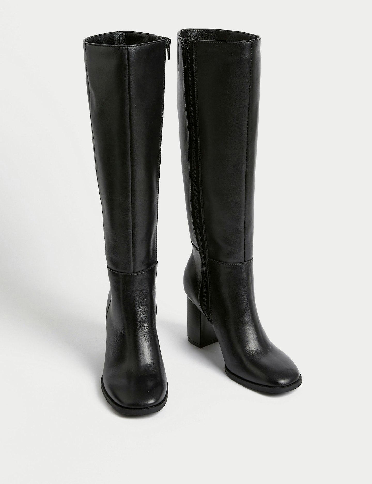 autumn outfits M&S, Leather Block Heel Knee High Boots