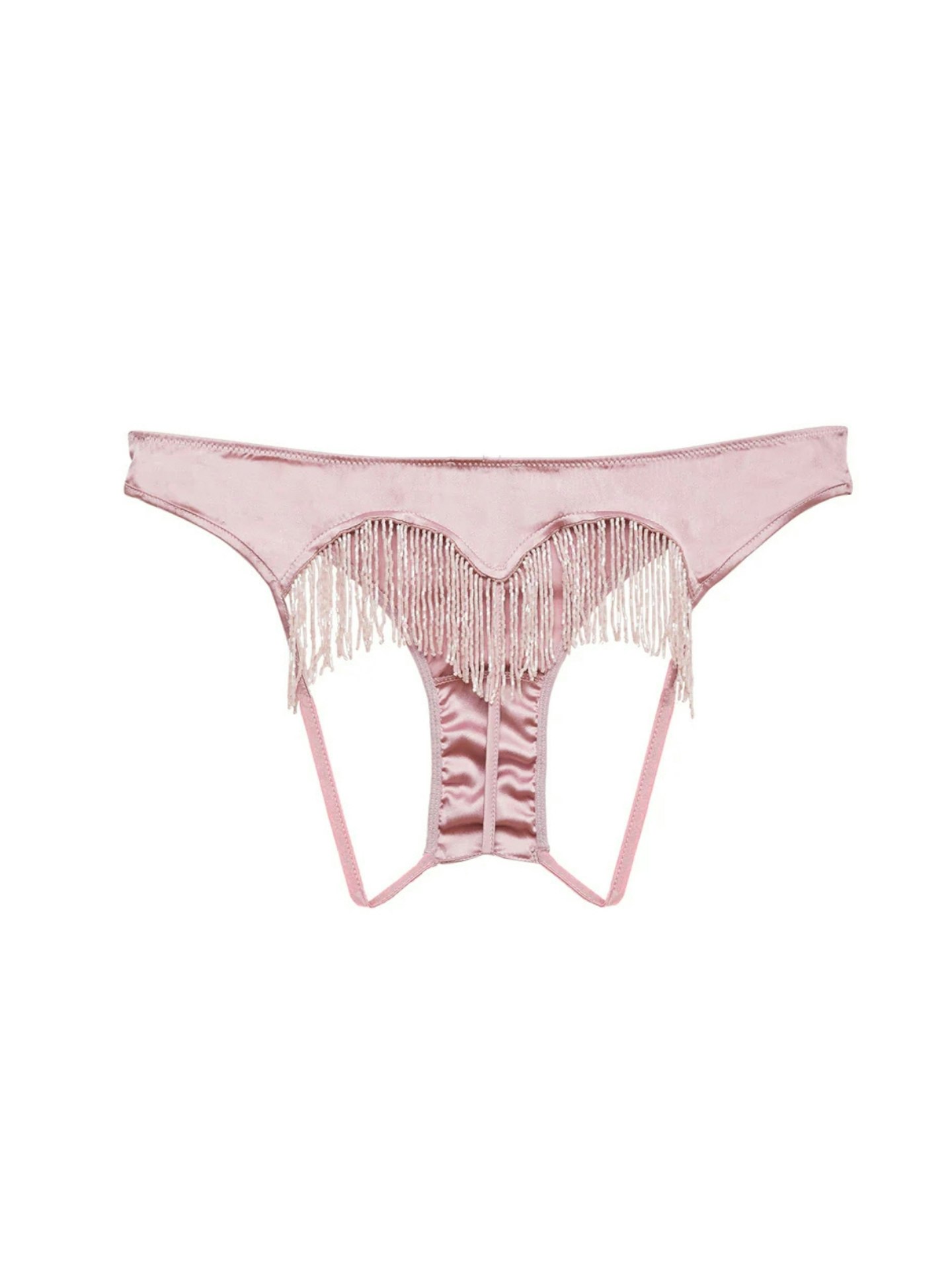 Fleur Du Mal, Rosebud Beaded Fringe Ouvert Heart Shaped Panty 