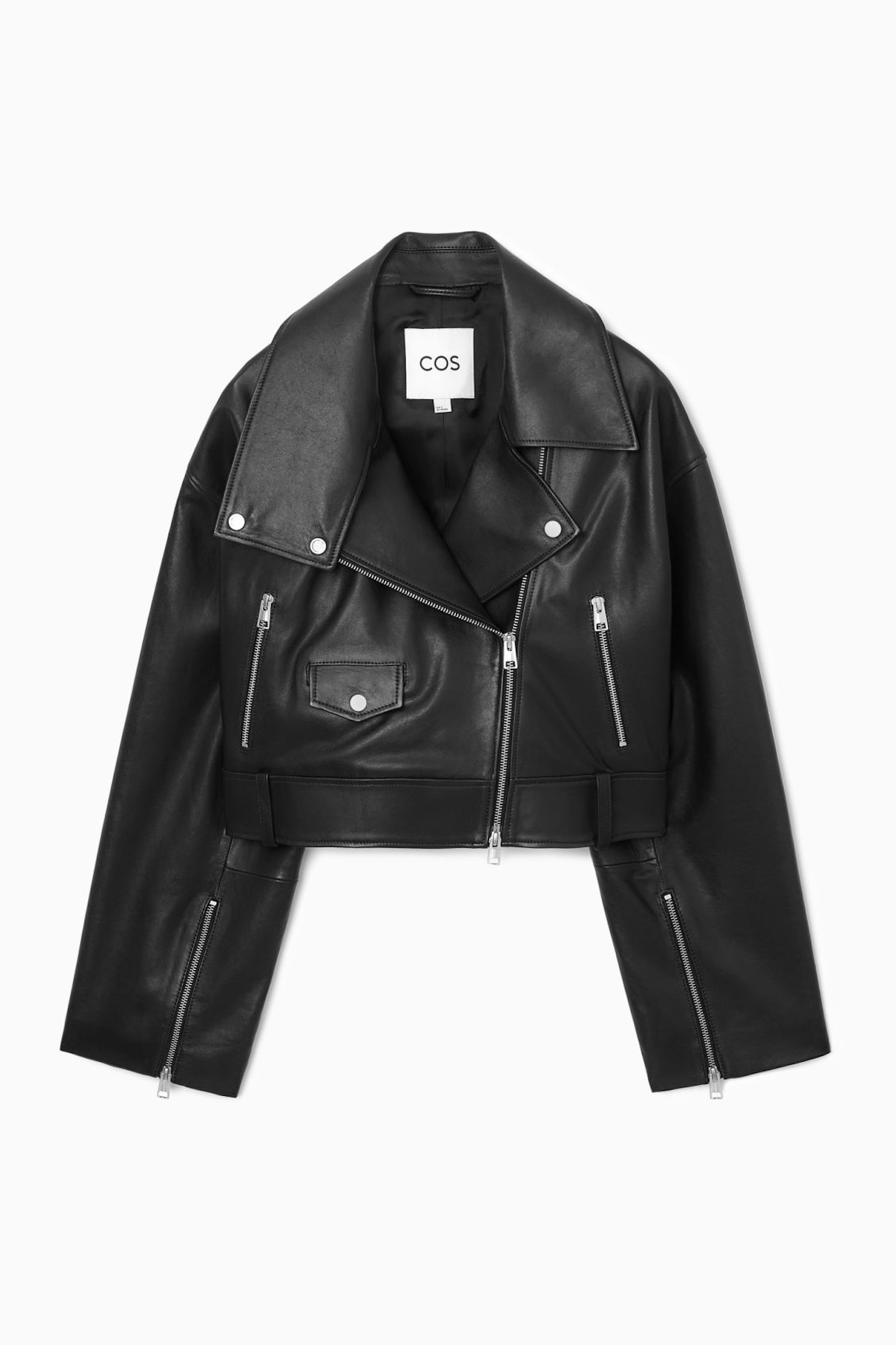 COS, Oversized Crop Leather Biker Jacket