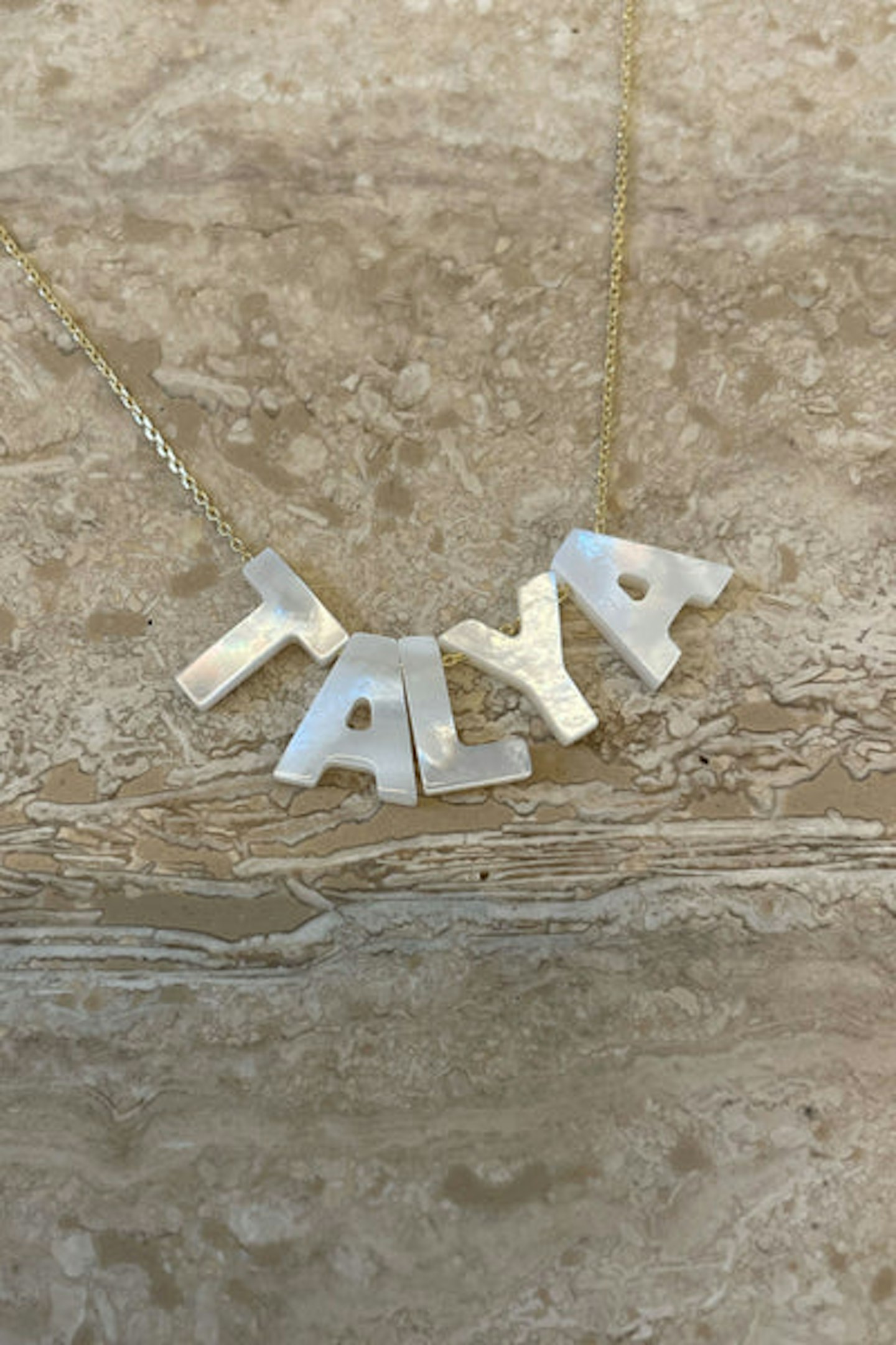 Aurum + Grey, Mother Of Pearl Multi Letter Necklace