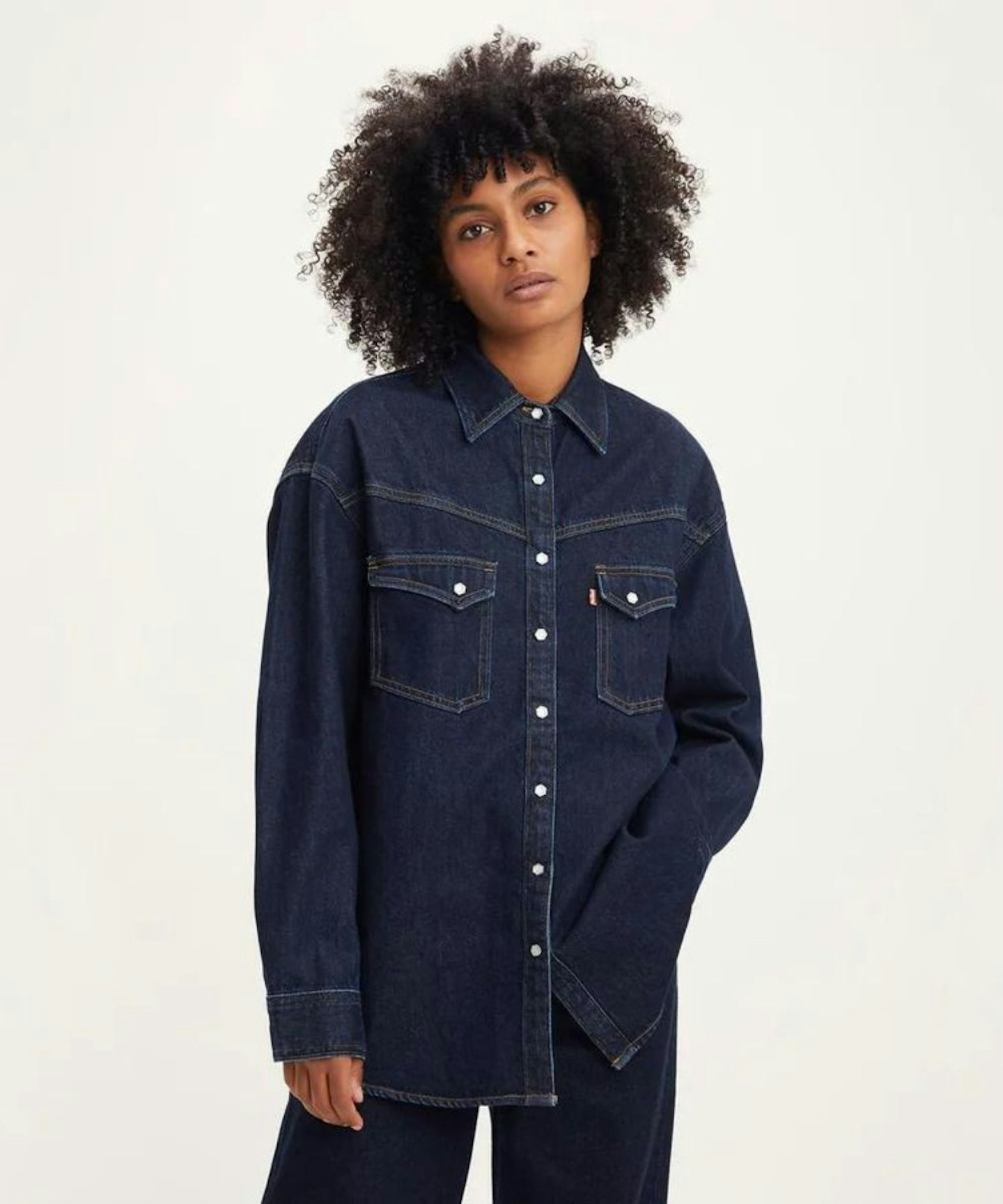 Levi's, Denim Oversized Blouse with Pointed Collar