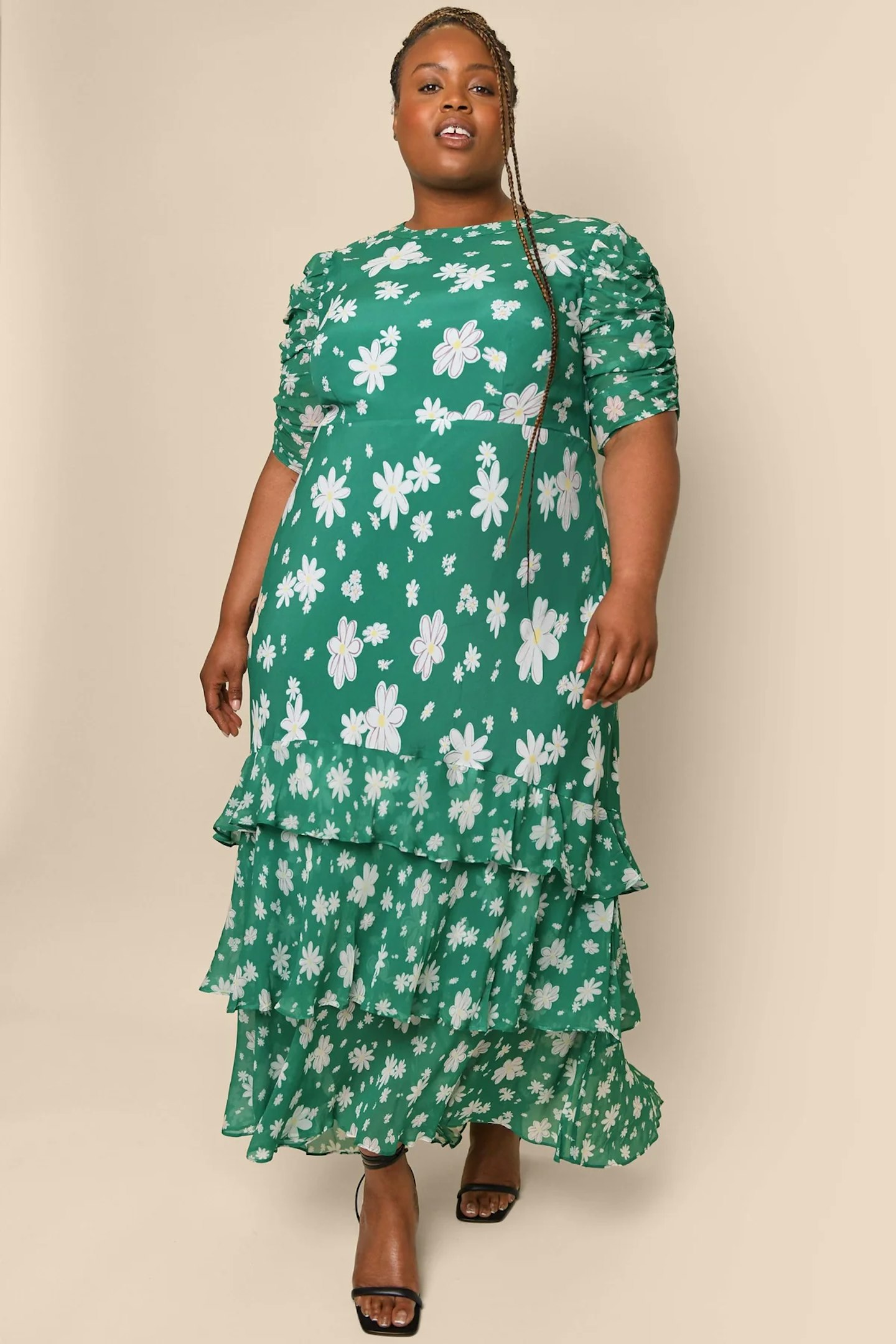 Green Daisy Silk-Mix Midi Dress