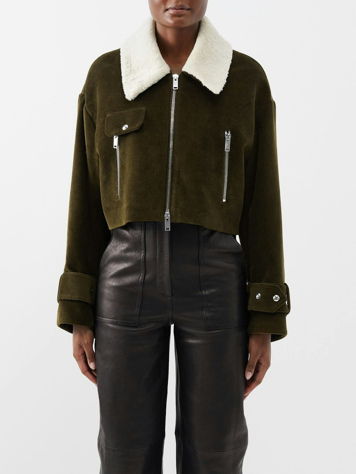 Khaite, Flinn Shearling-Collar Corduroy Biker Jacket