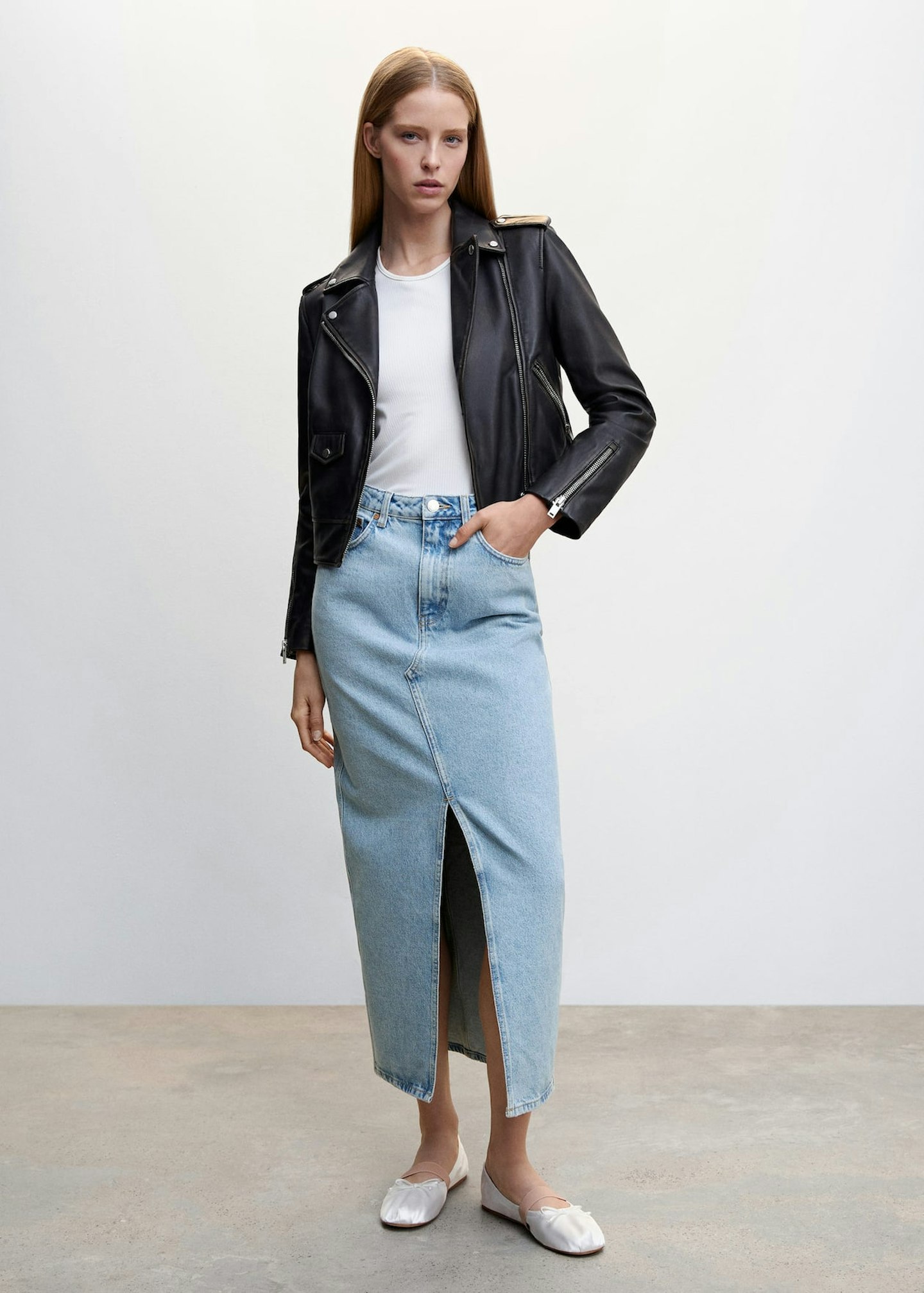 Mango, Slit Denim Skirt