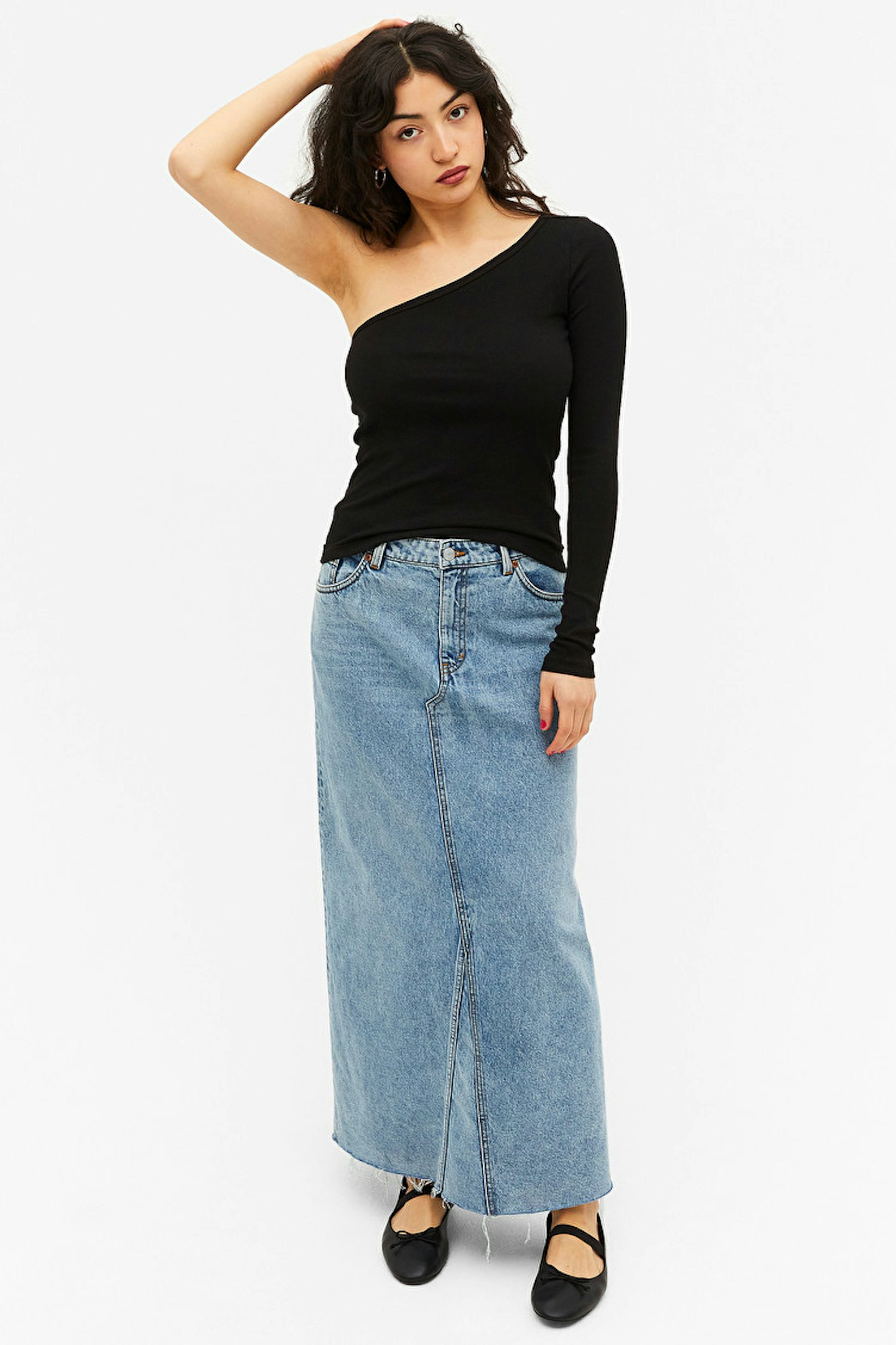 Monki, Raw Hem Blue Denim Skirt