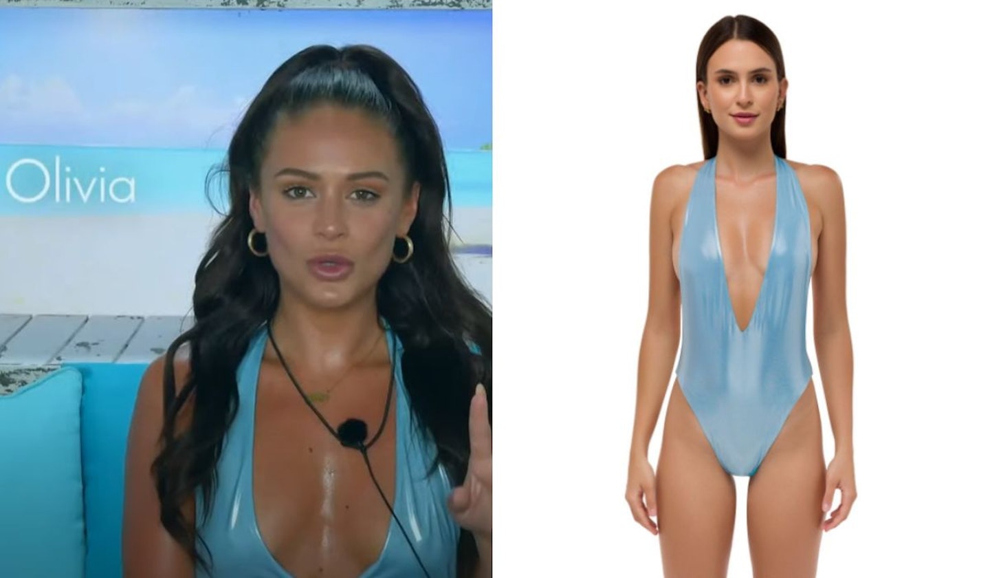 Olivia Hawkins' Blue Plunge Swimsuit