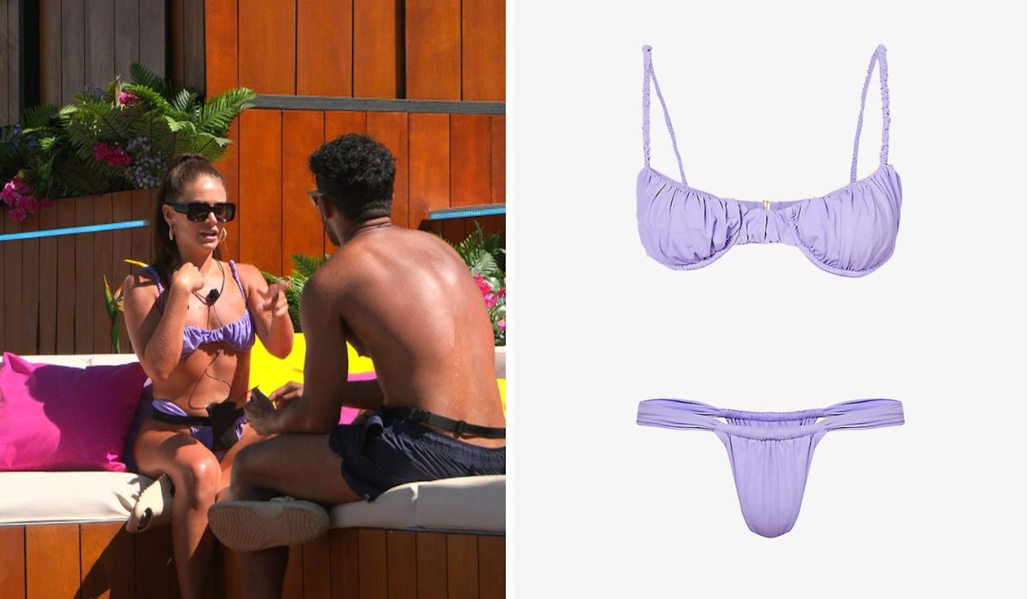 Olivia Hawkins' Purple Ruched Swimsuit