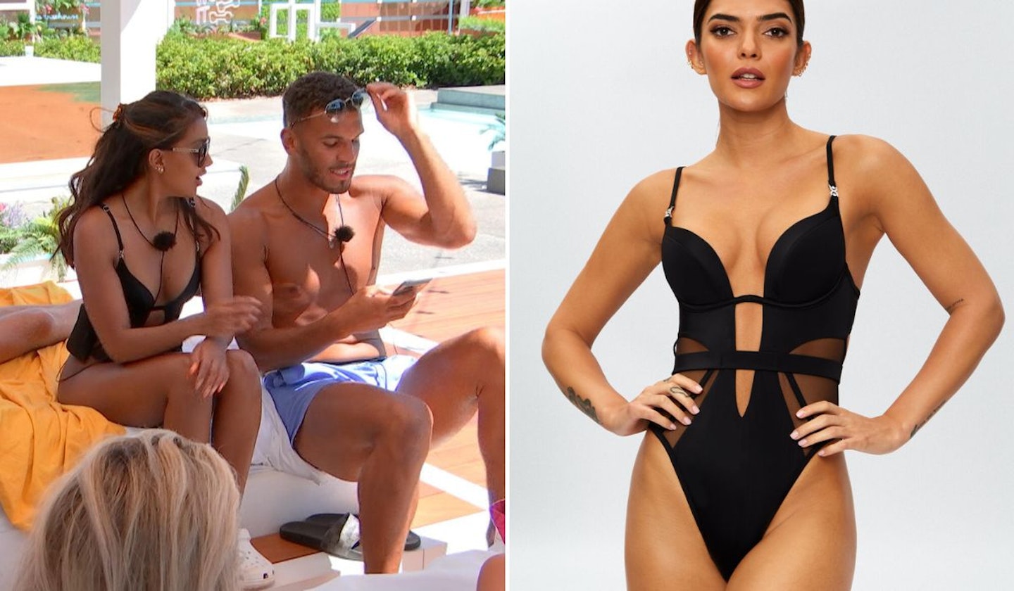 Sanam Harrinanan's Black Plunge Swimsuit