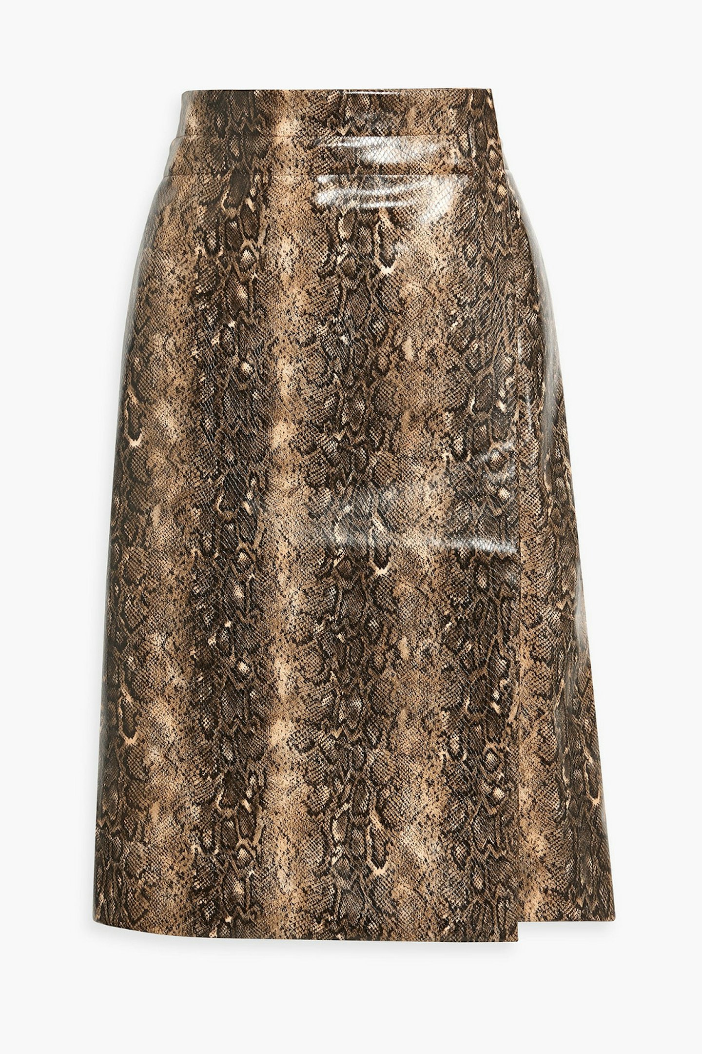 autumn outfits Ganni, Faux Snake Effect Leather Wrap Skirt