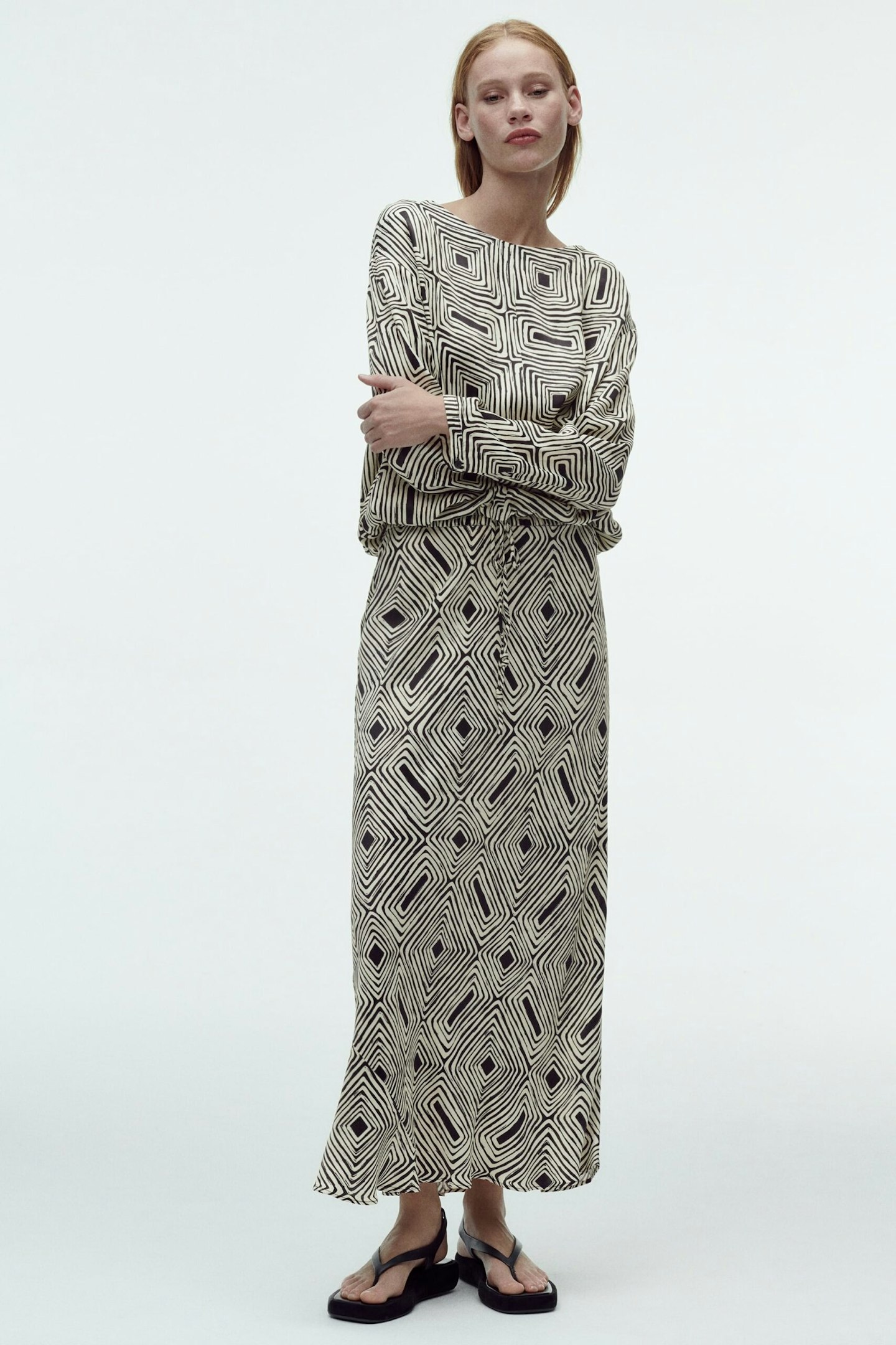 Zara, Printed Blouse With Ties