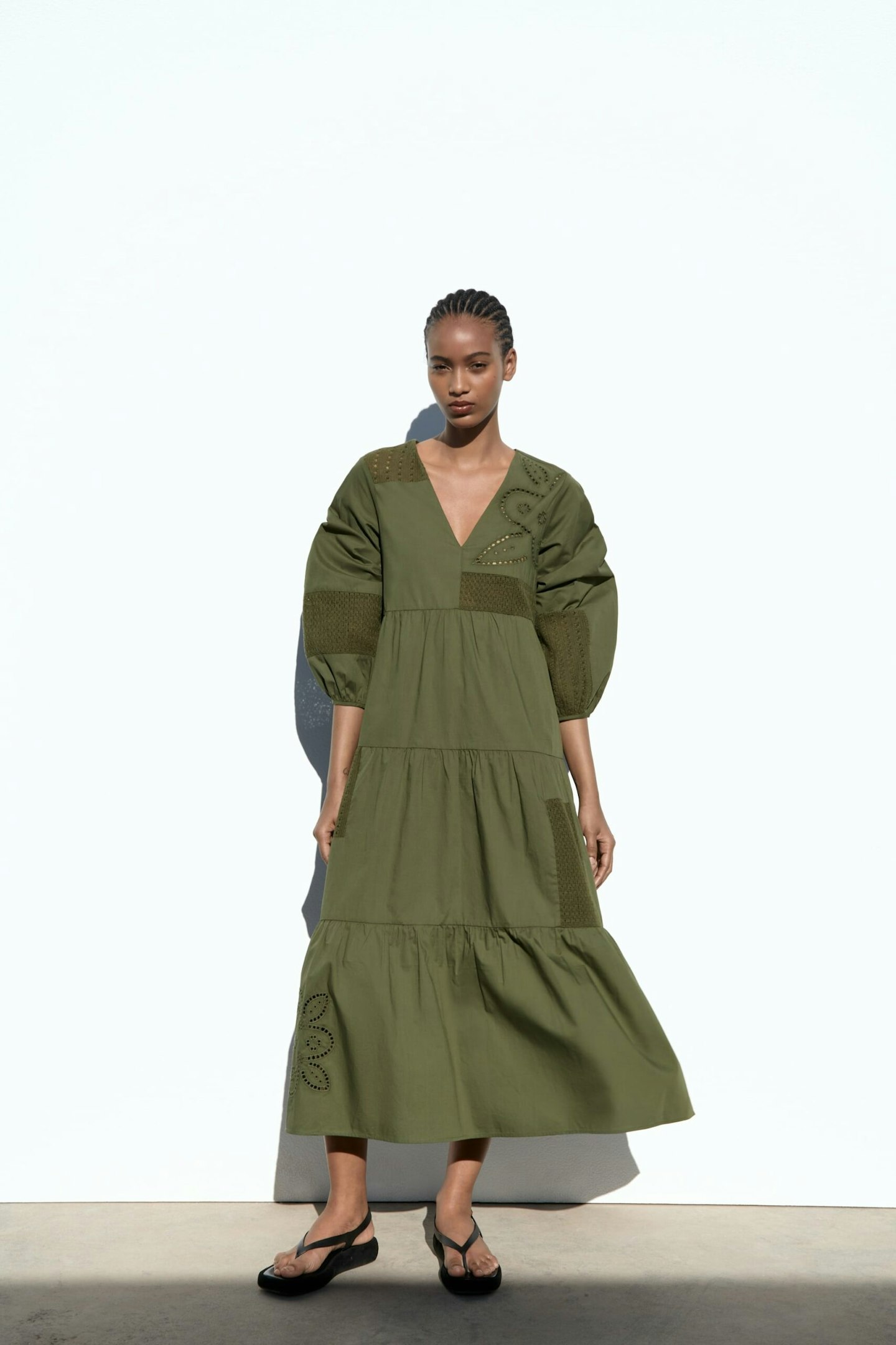 Zara, Poplin Embroidered Midi Dress