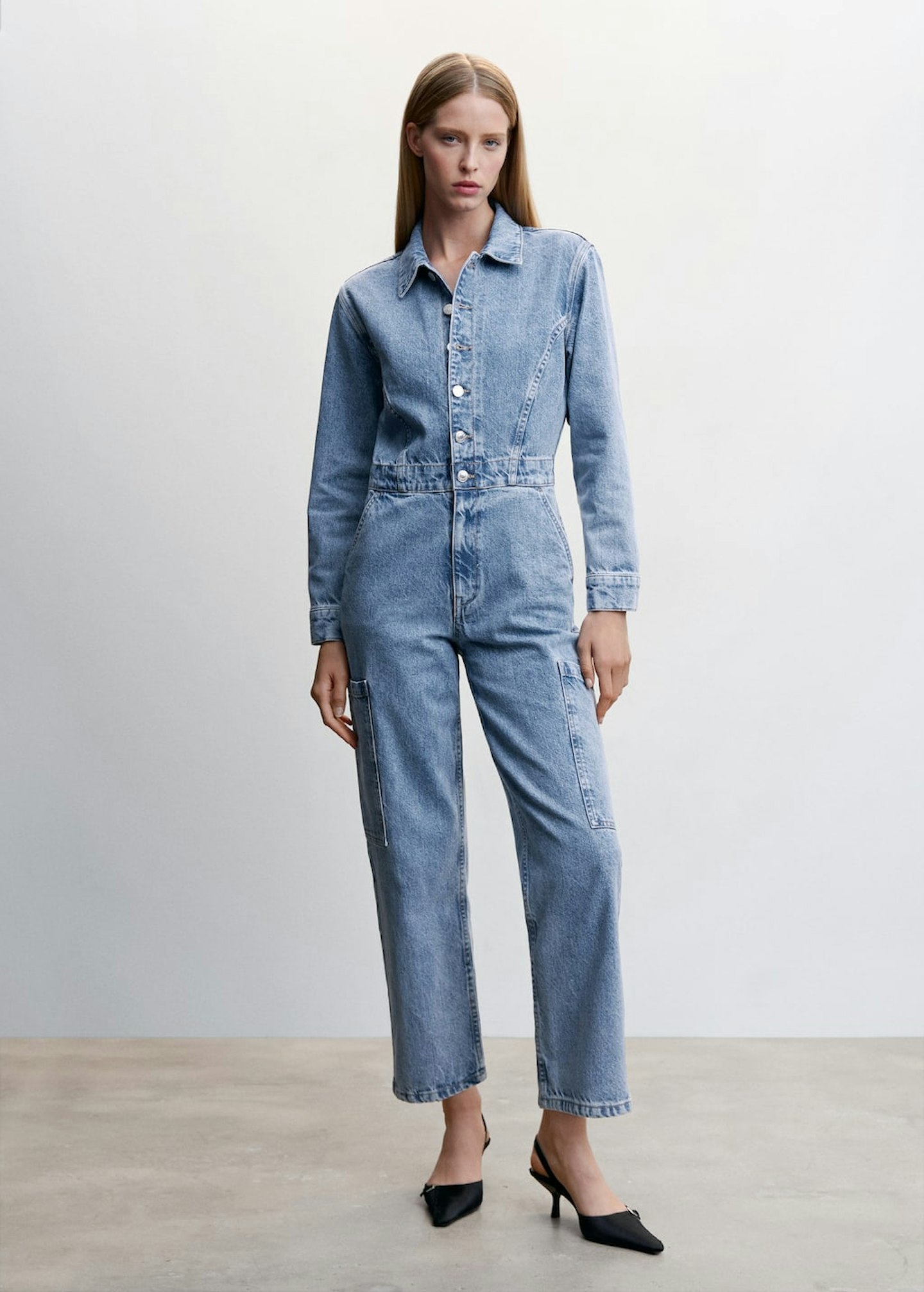 Mango, Denim Cargo Jumpsuit