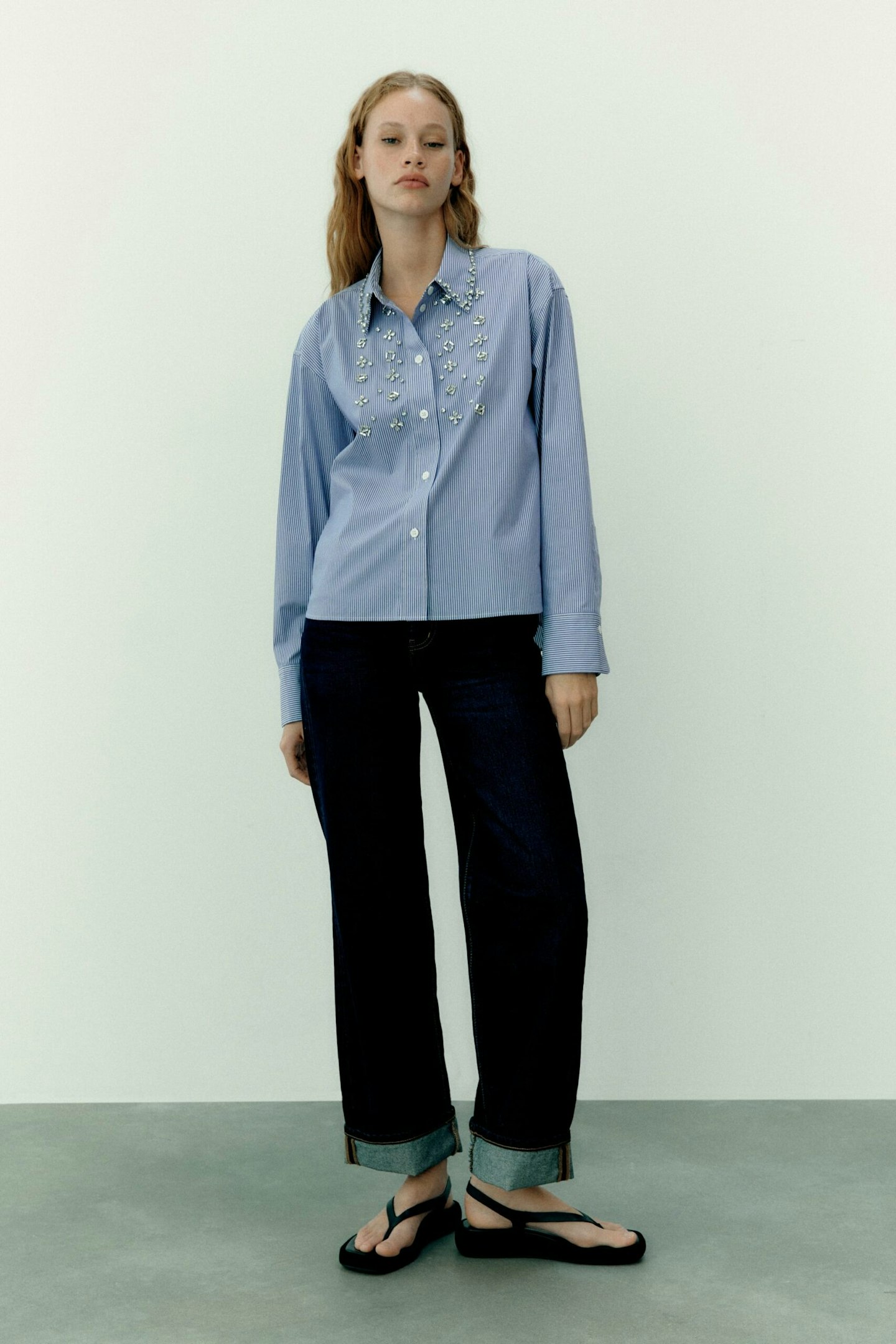 Zara, Rhinestone Poplin Shirt