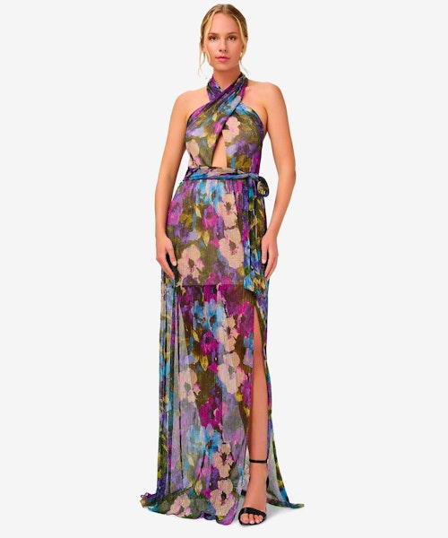 Aidan by Adrianna Papell Crinkle Mesh Halter Dress
