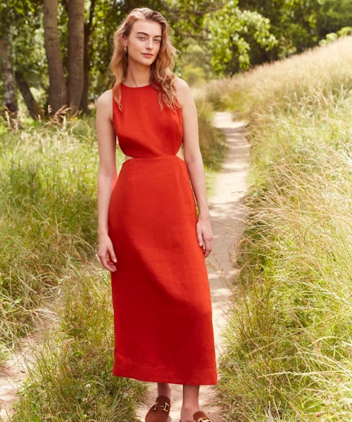 Boden Cut Out Linen Midi Dress